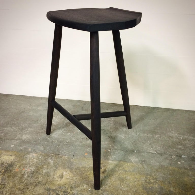 Hudson Ebonized Walnut 3Legged Wood Counter Height Stool by New York