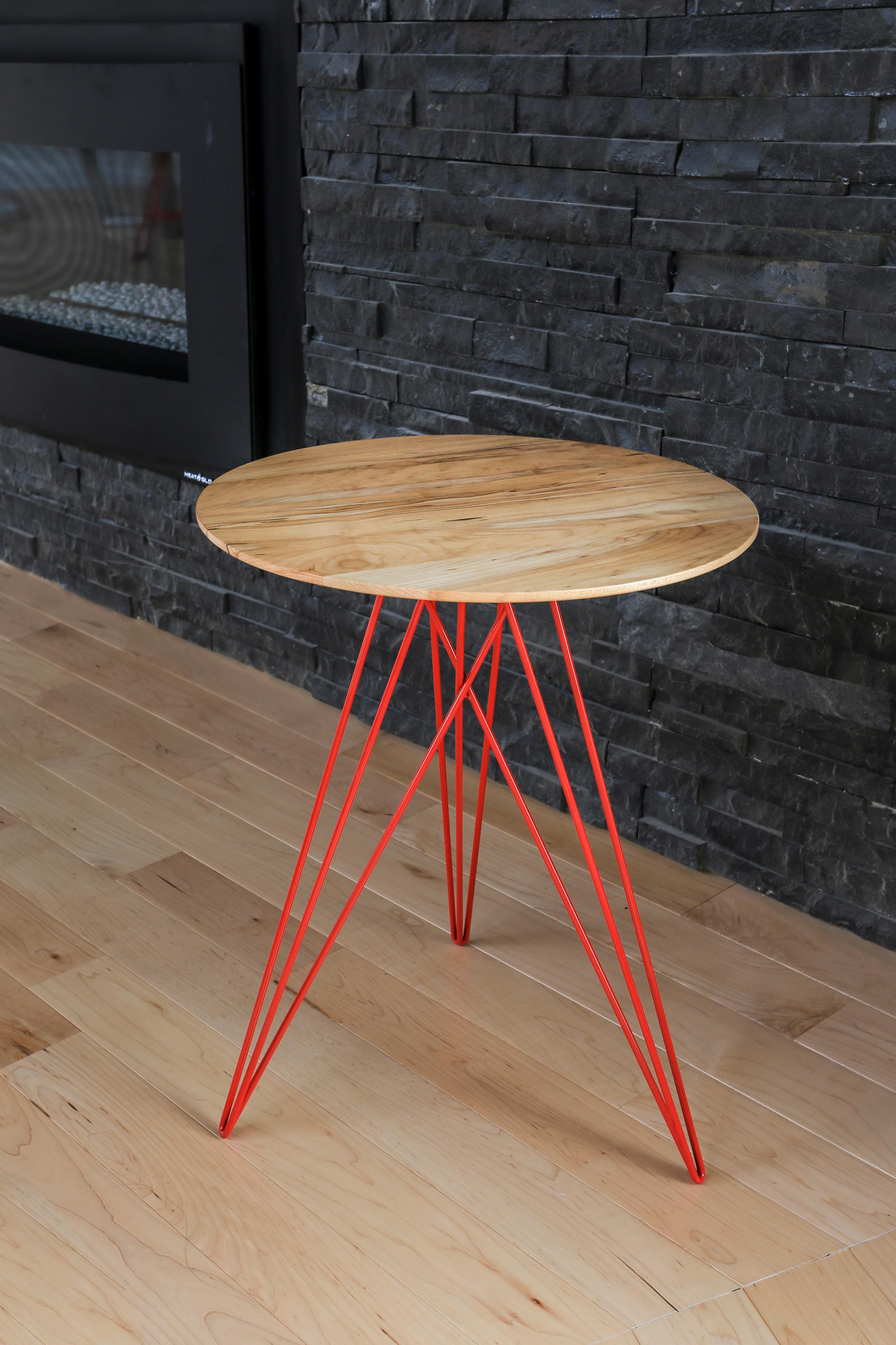 American Hudson Hairpin Side Table Maple Red For Sale