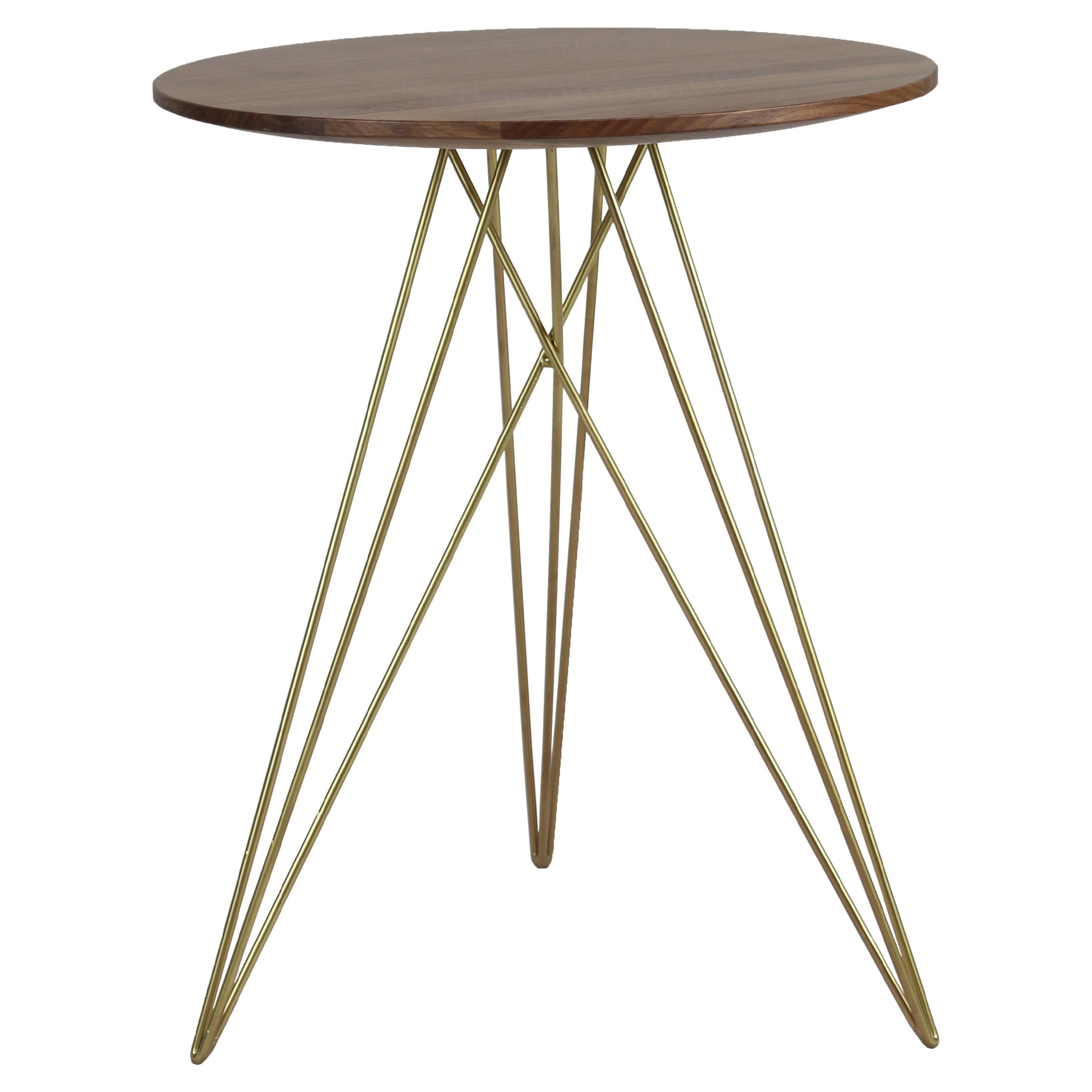 Hudson Hairpin Side Table Walnut Brassy Gold For Sale
