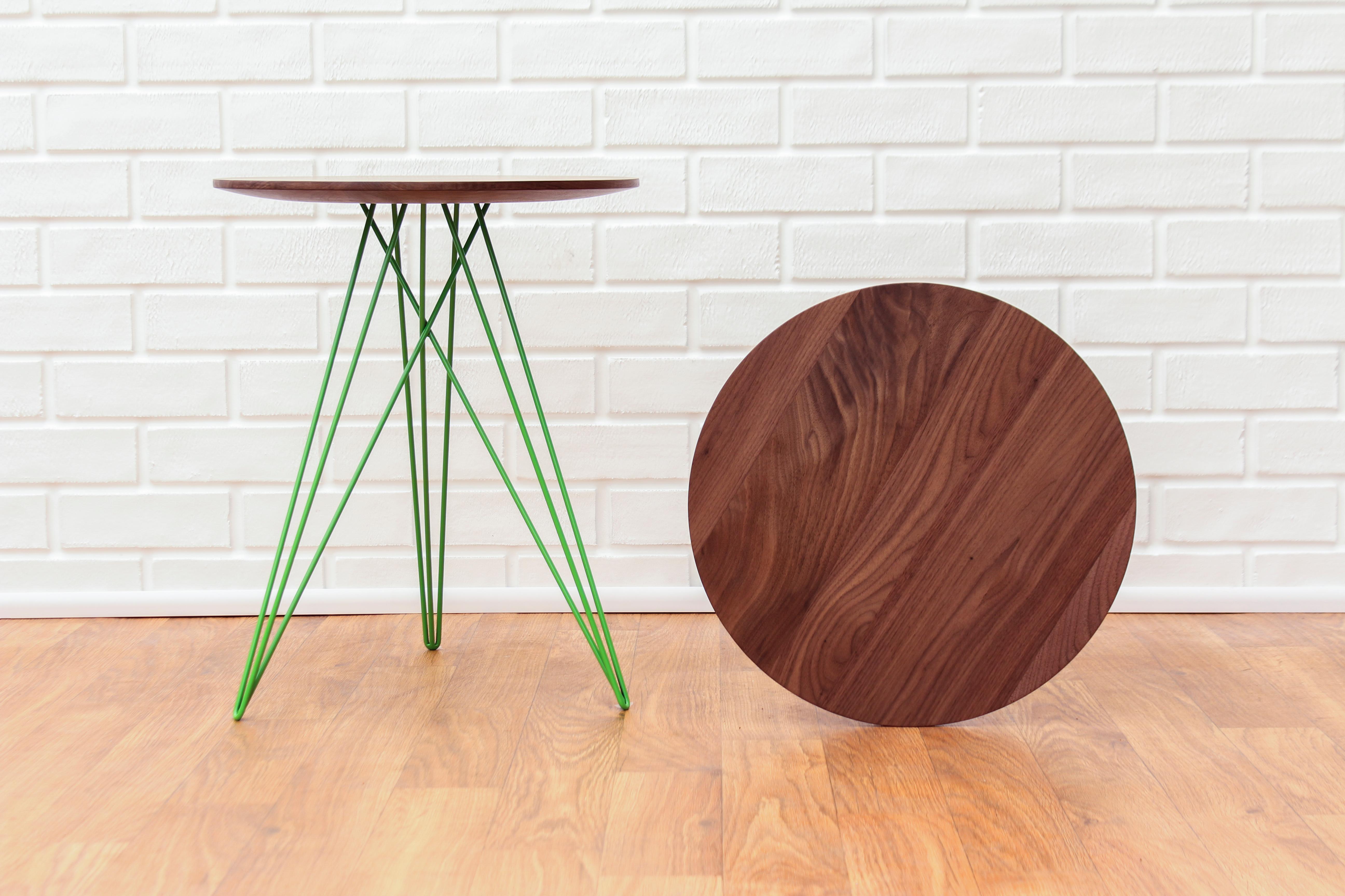 Scandinavian Modern Hudson Hairpin Side Table Walnut Green For Sale