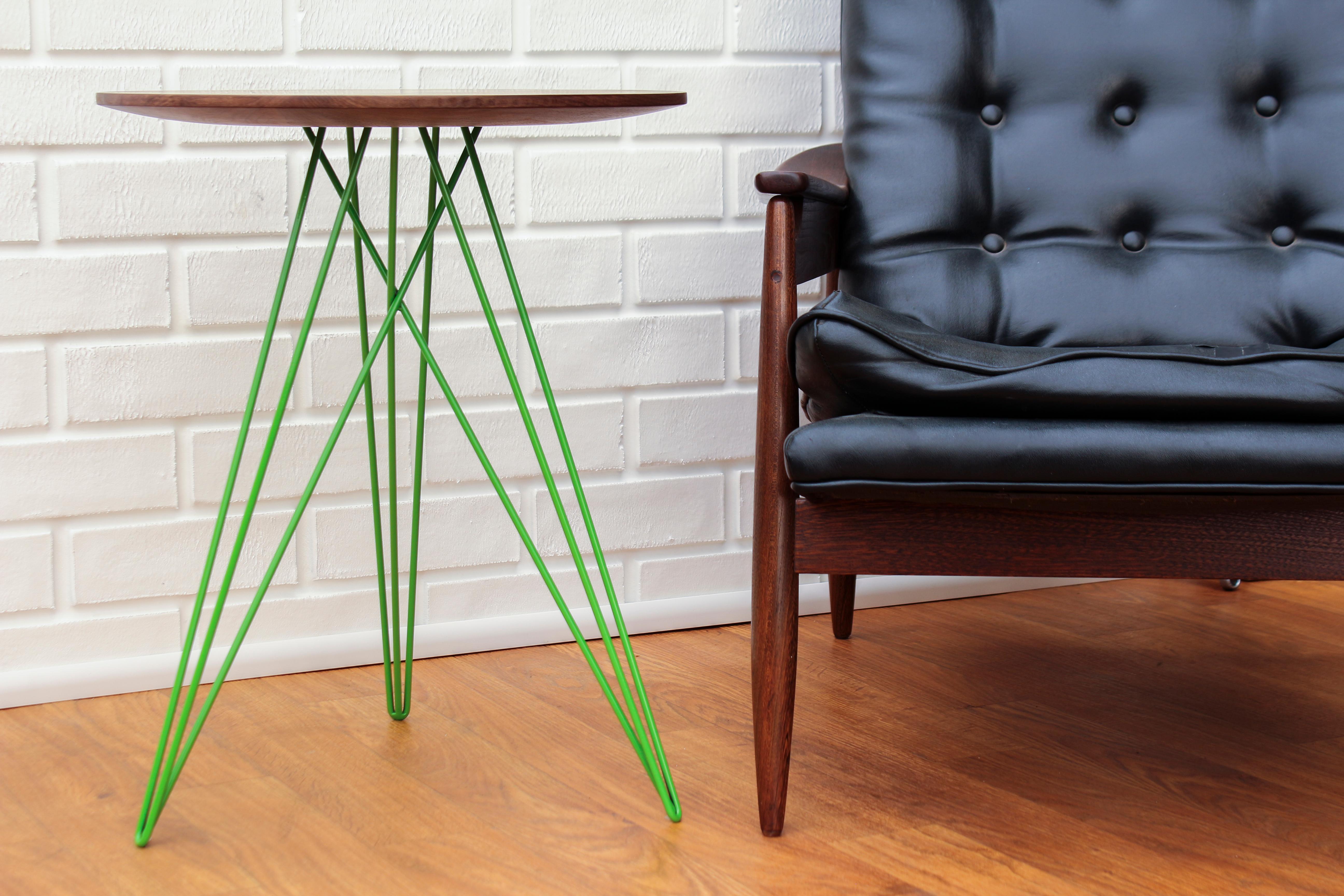 American Hudson Hairpin Side Table Walnut Green For Sale