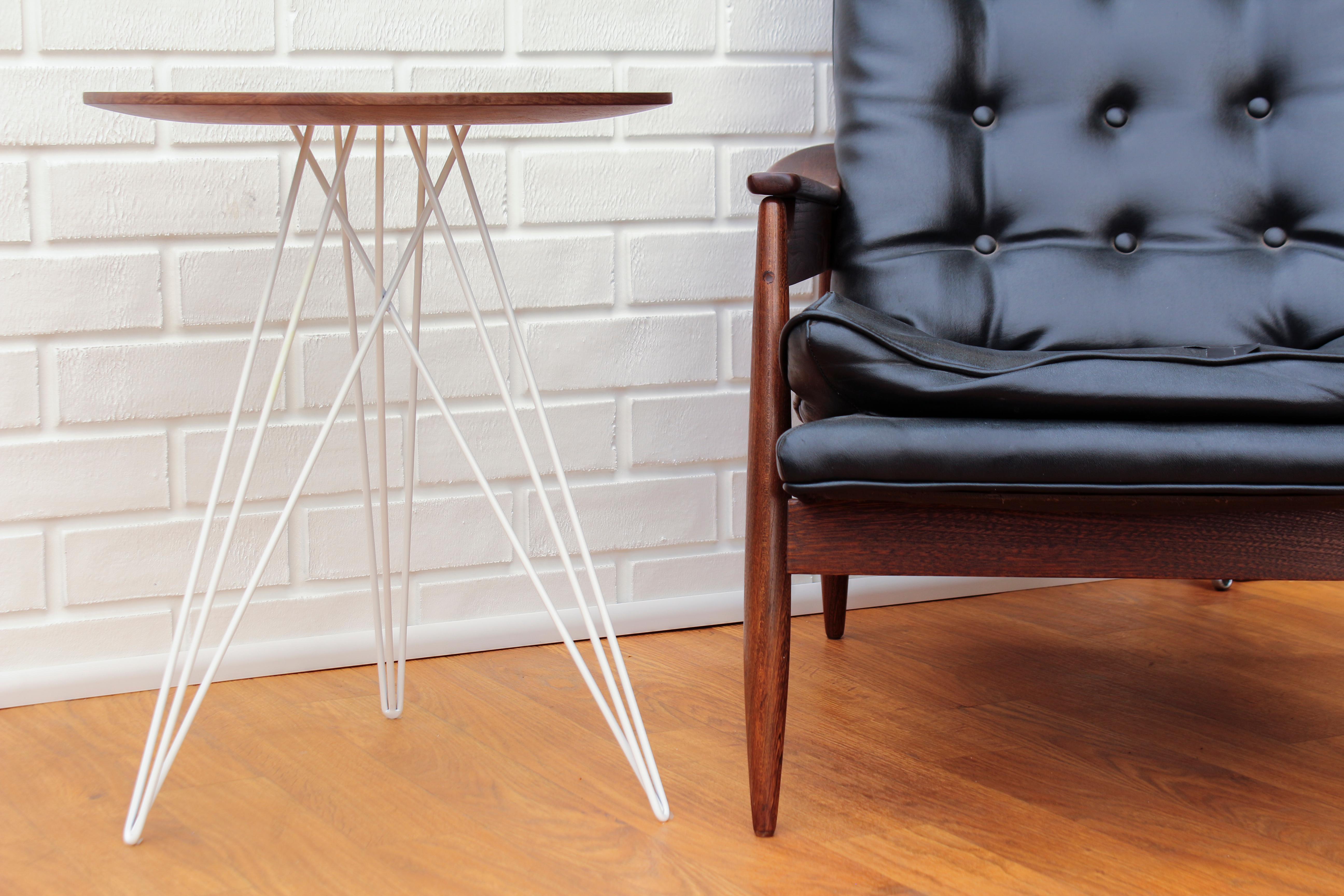 Industrial Hudson Hairpin Side Table Walnut White For Sale