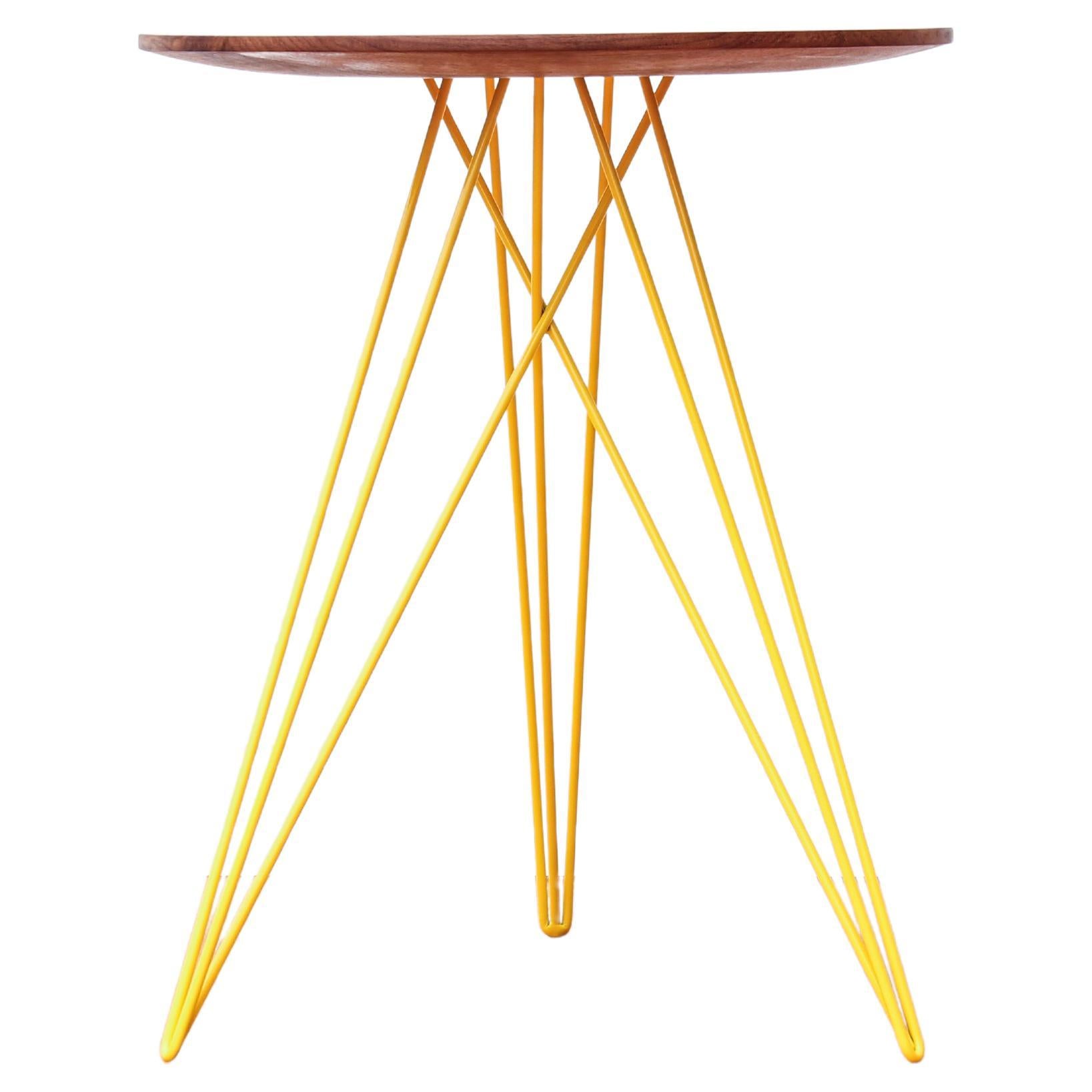 Hudson Hairpin Side Table Walnut Yellow For Sale