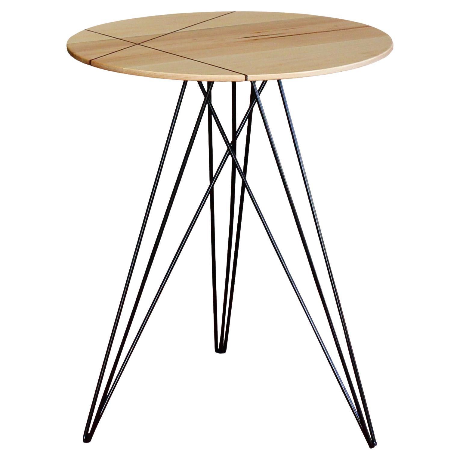 Hudson Hairpin Side Table with Wood Inlay Maple Black For Sale