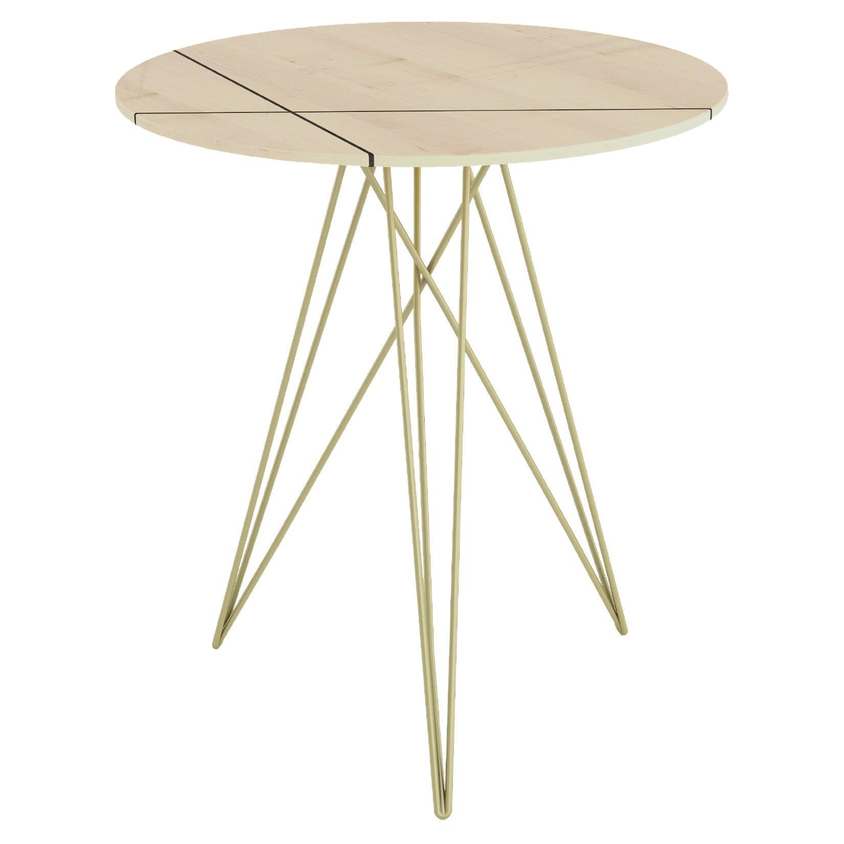 Hudson Hairpin Side Table with Wood Inlay Maple Brassy Gold For Sale
