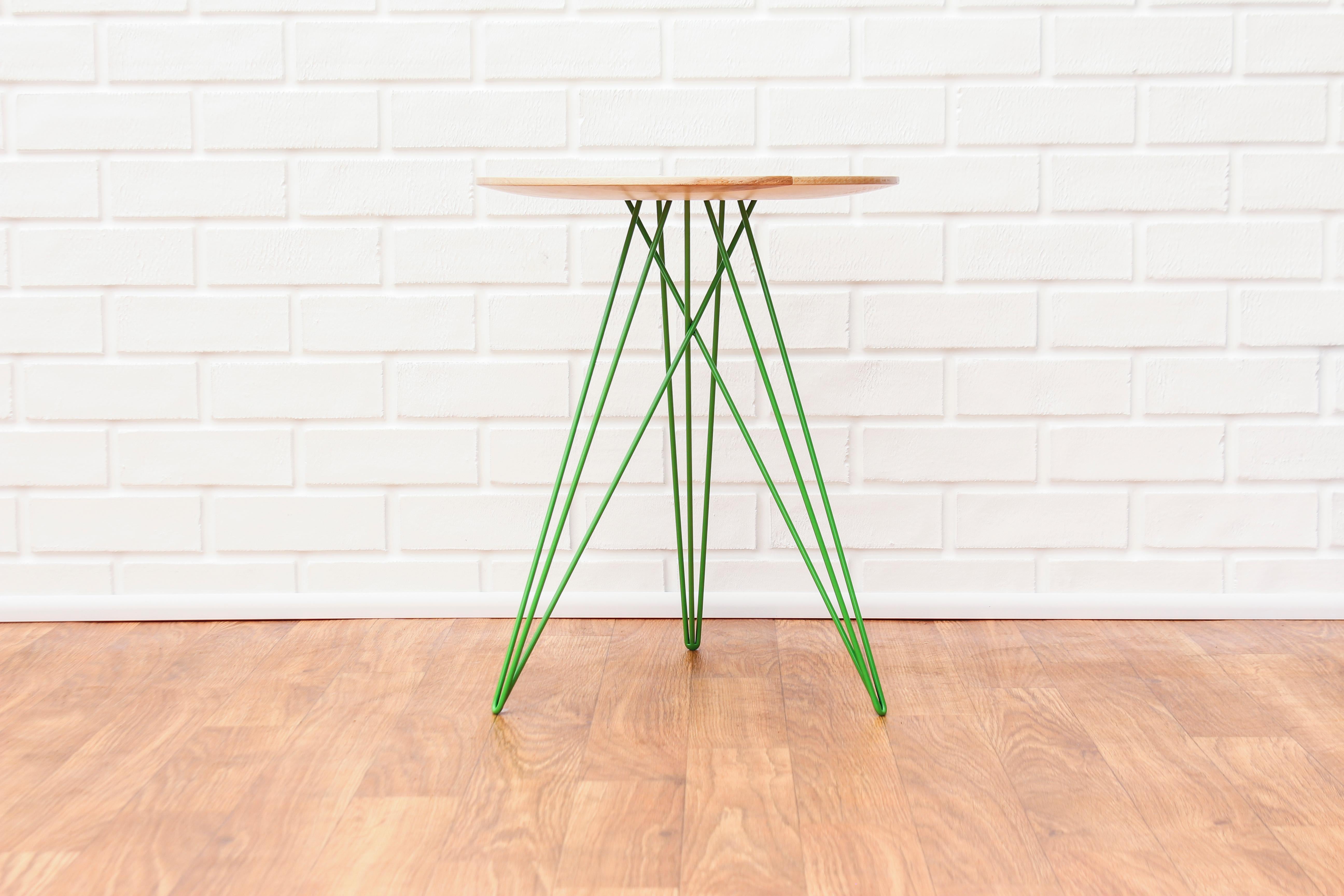 American Hudson Hairpin Side Table with Wood Inlay Maple Green For Sale