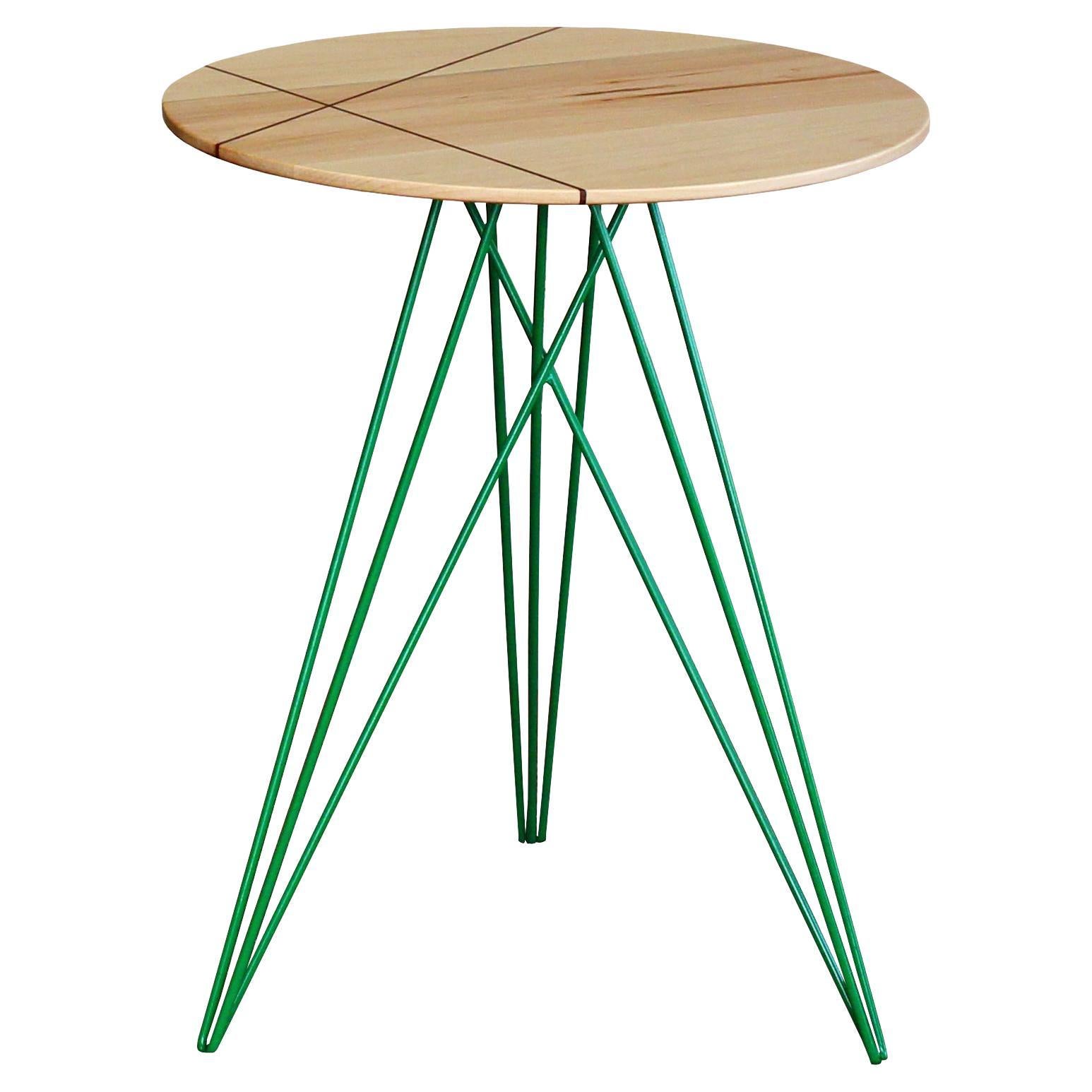 Hudson Hairpin Side Table with Wood Inlay Maple Green For Sale