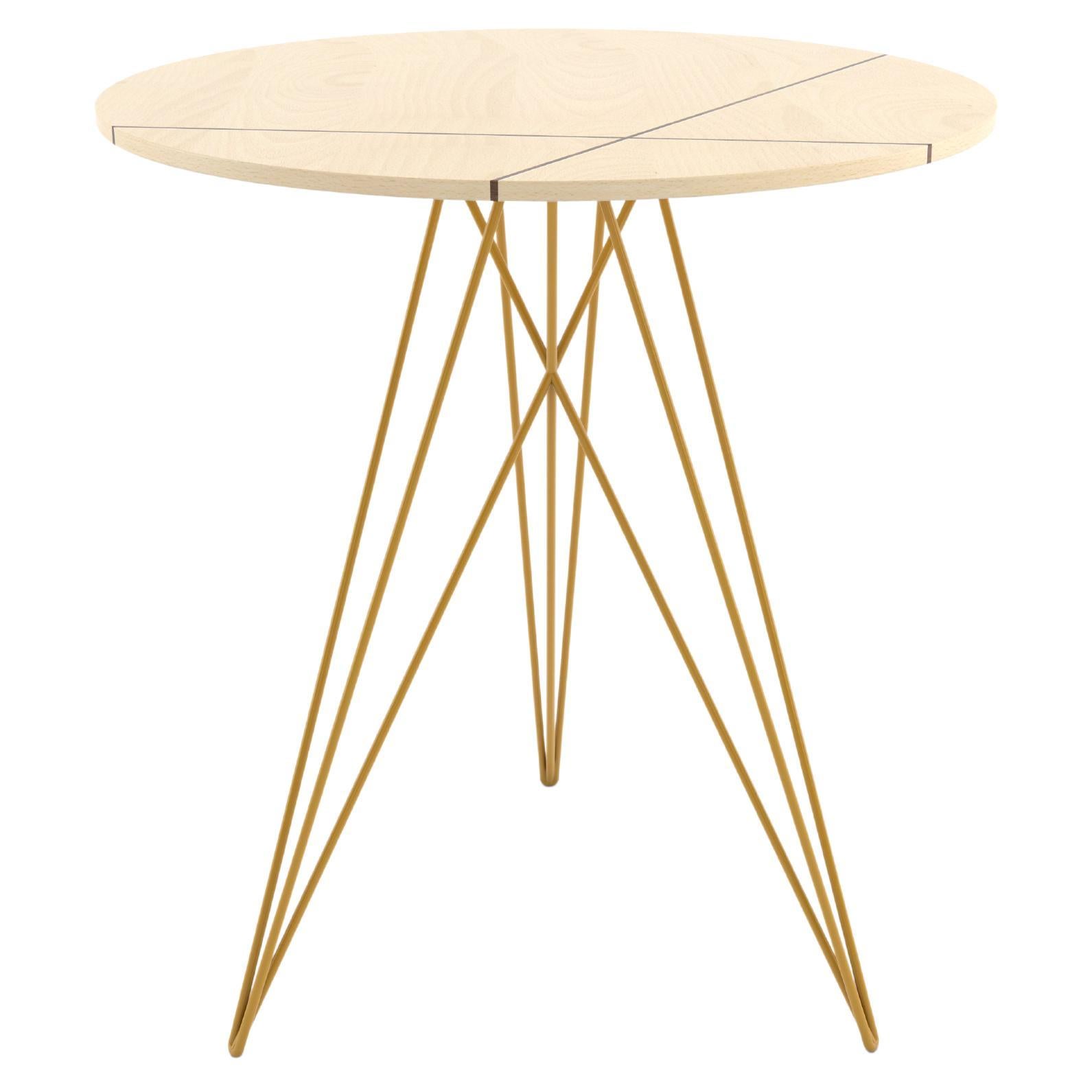 Hudson Hairpin Side Table with Wood Inlay Maple Mustard For Sale