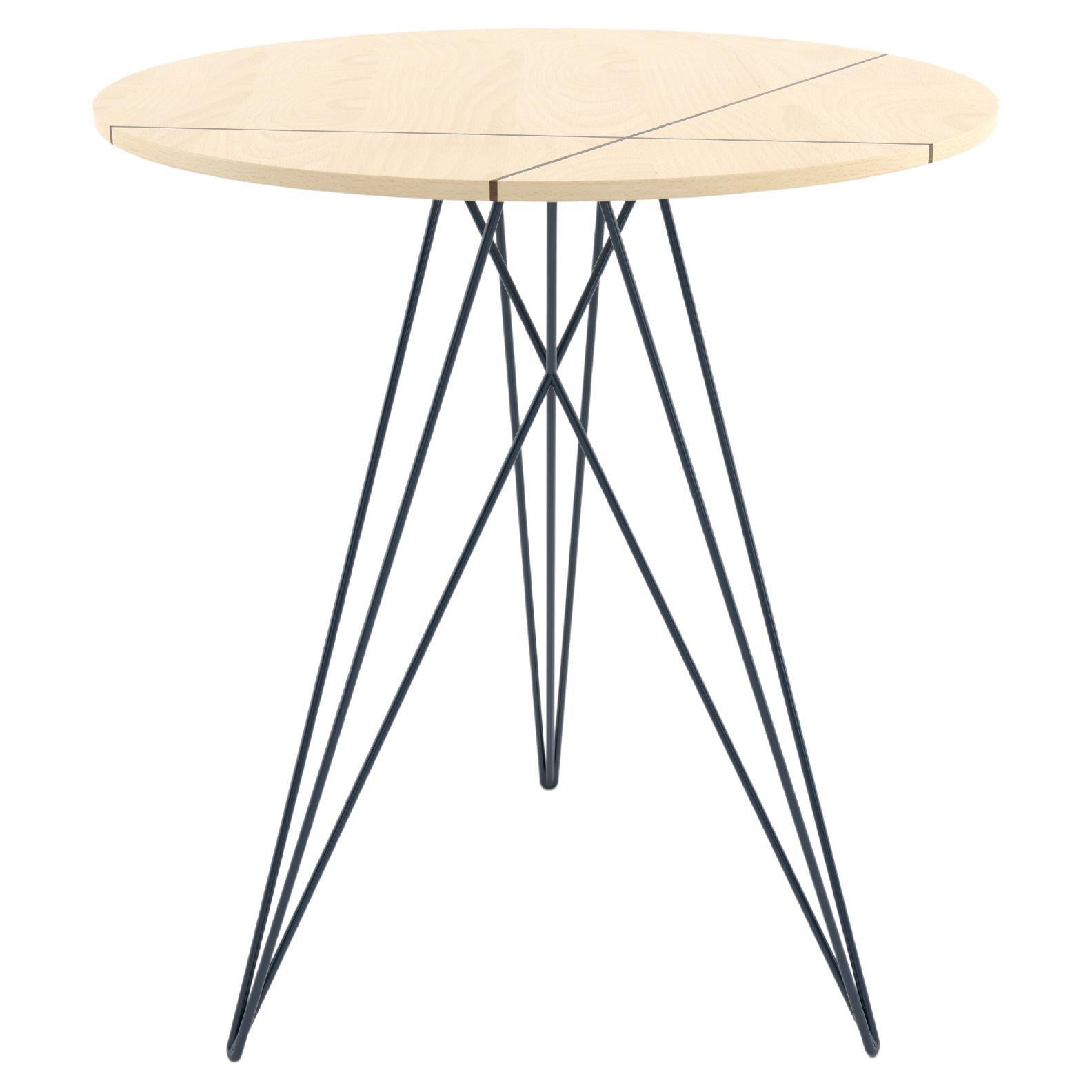 Hudson Hairpin Side Table with Wood Inlay Maple Navy For Sale