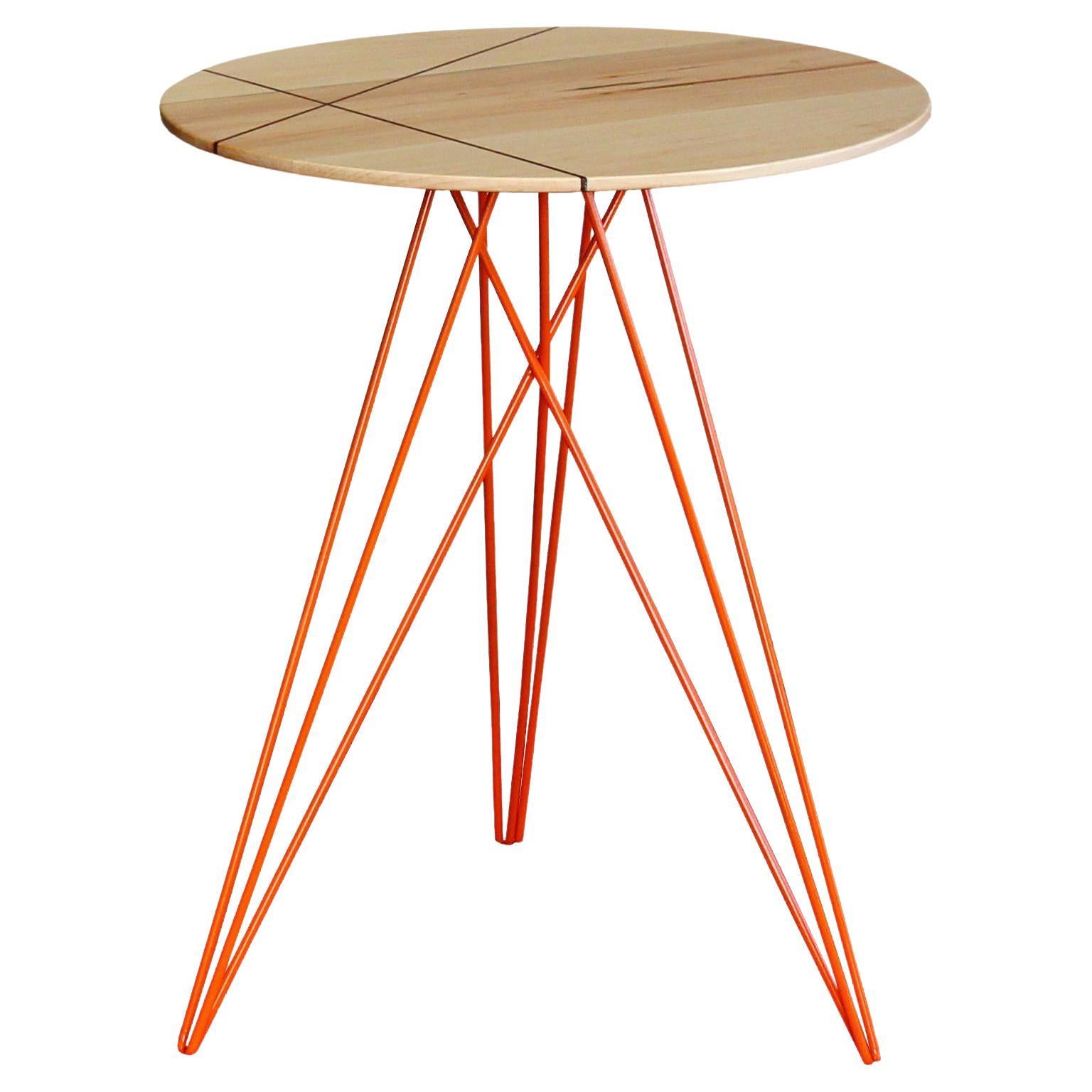 Hudson Hairpin Side Table with Wood Inlay Maple Orange For Sale