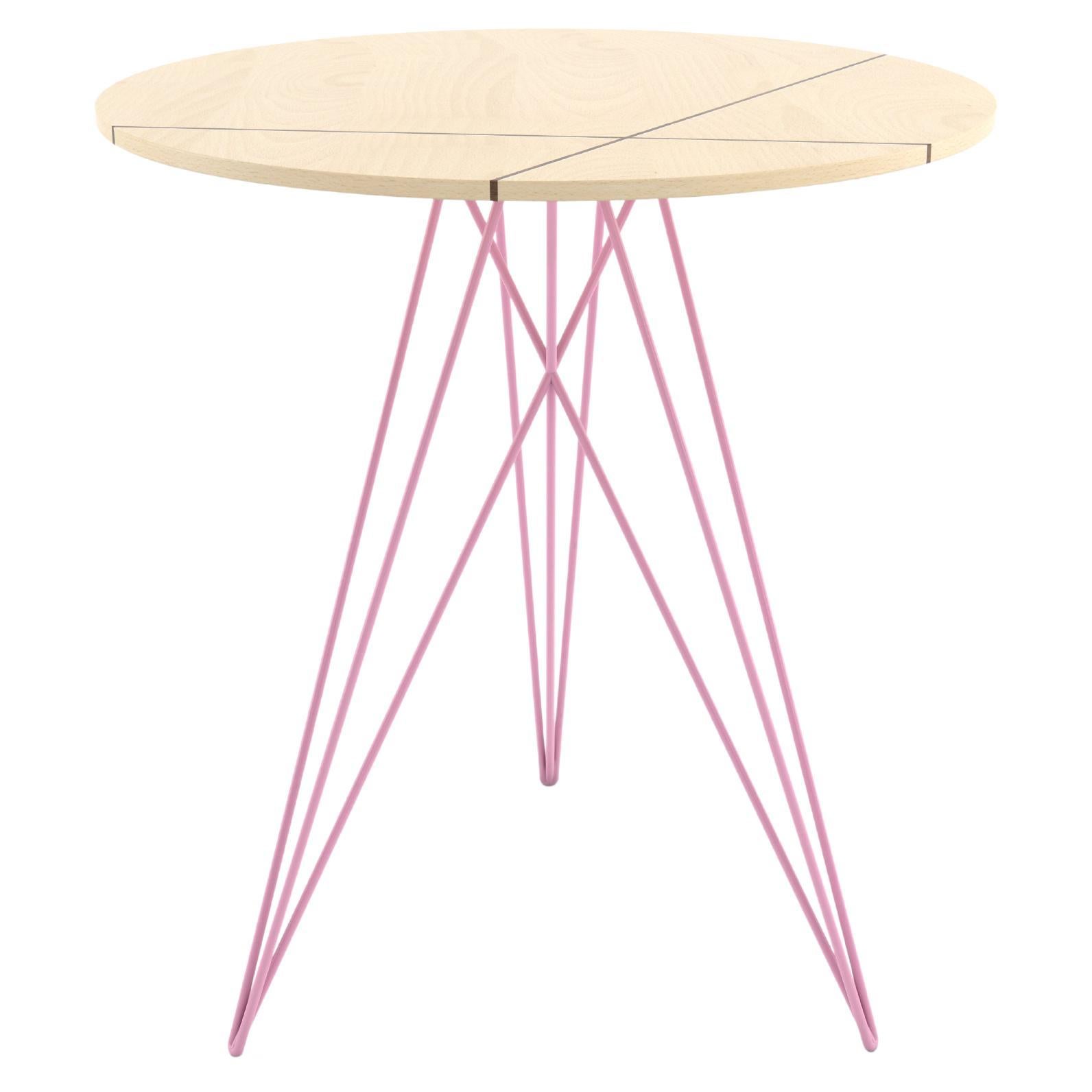 Hudson Hairpin Side Table with Wood Inlay Maple Pink