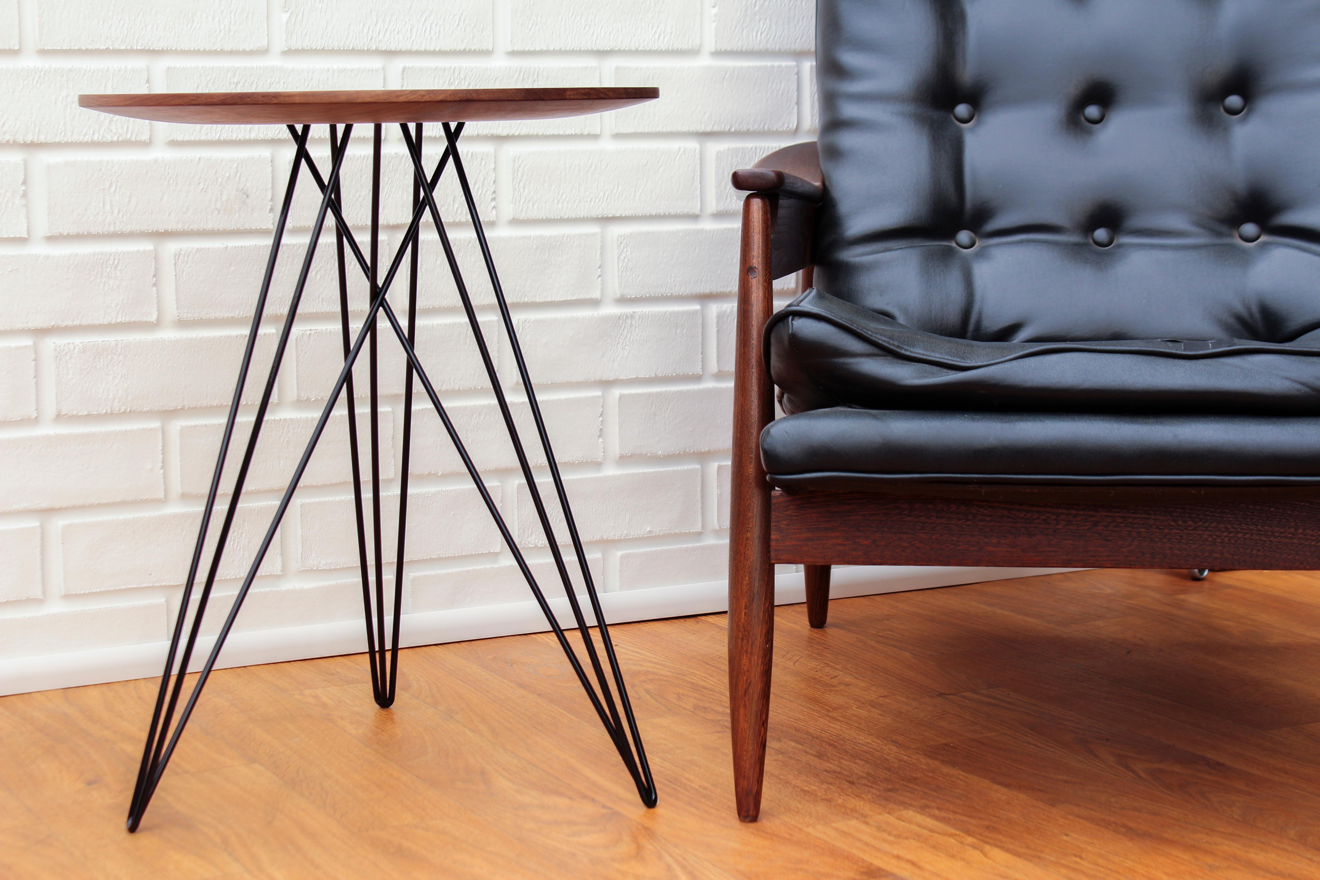 Modern Hudson Hairpin Side Table with Wood Inlay Walnut Black For Sale