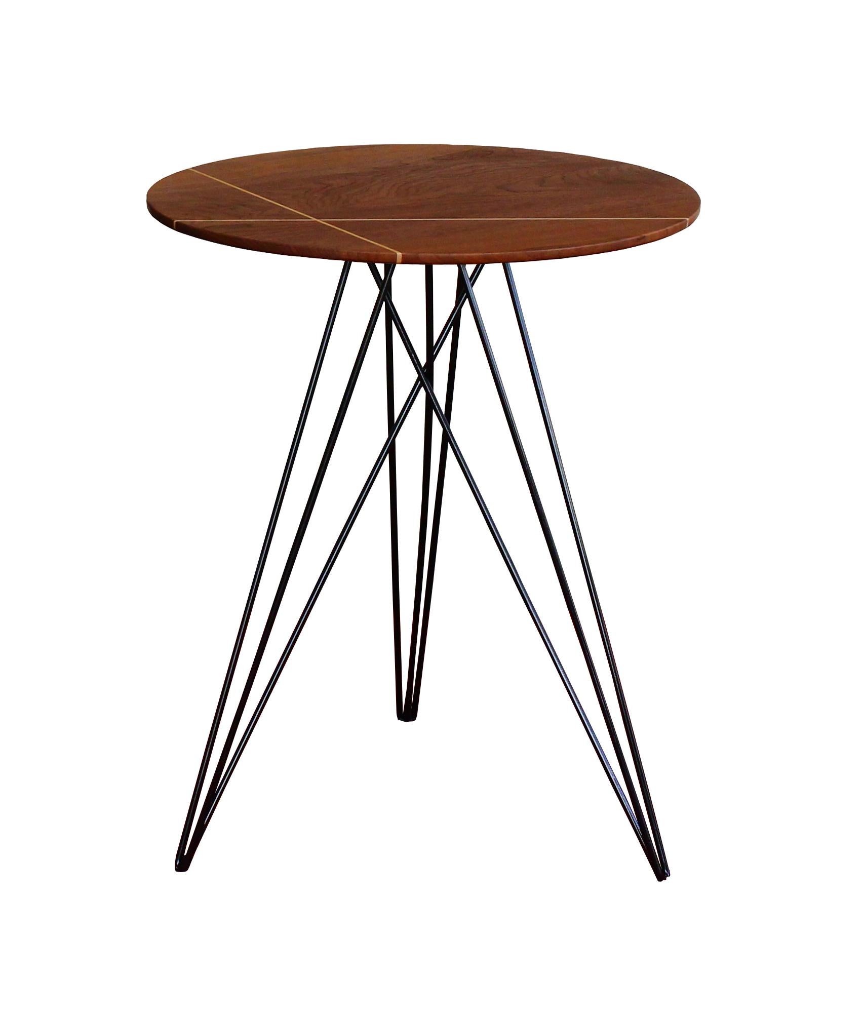 American Hudson Hairpin Side Table with Wood Inlay Walnut Black For Sale