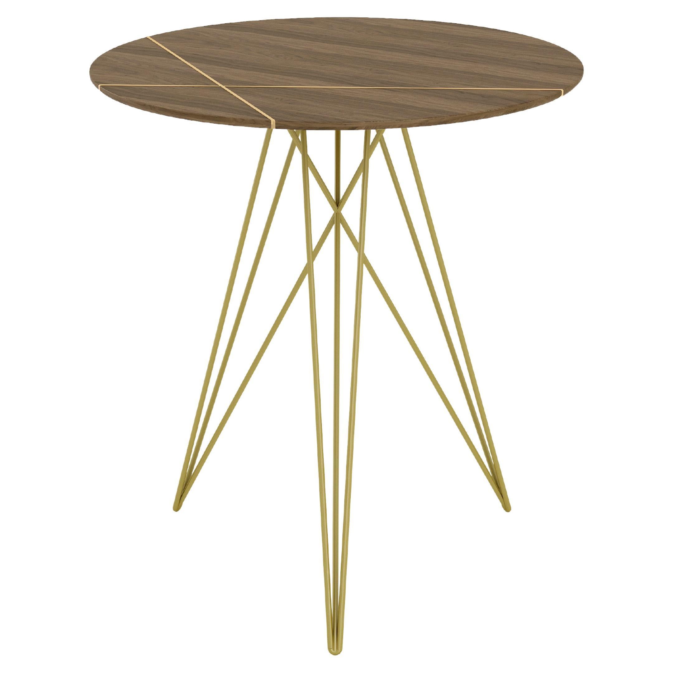 Hudson Hairpin Side Table with Wood Inlay Walnut Gold For Sale