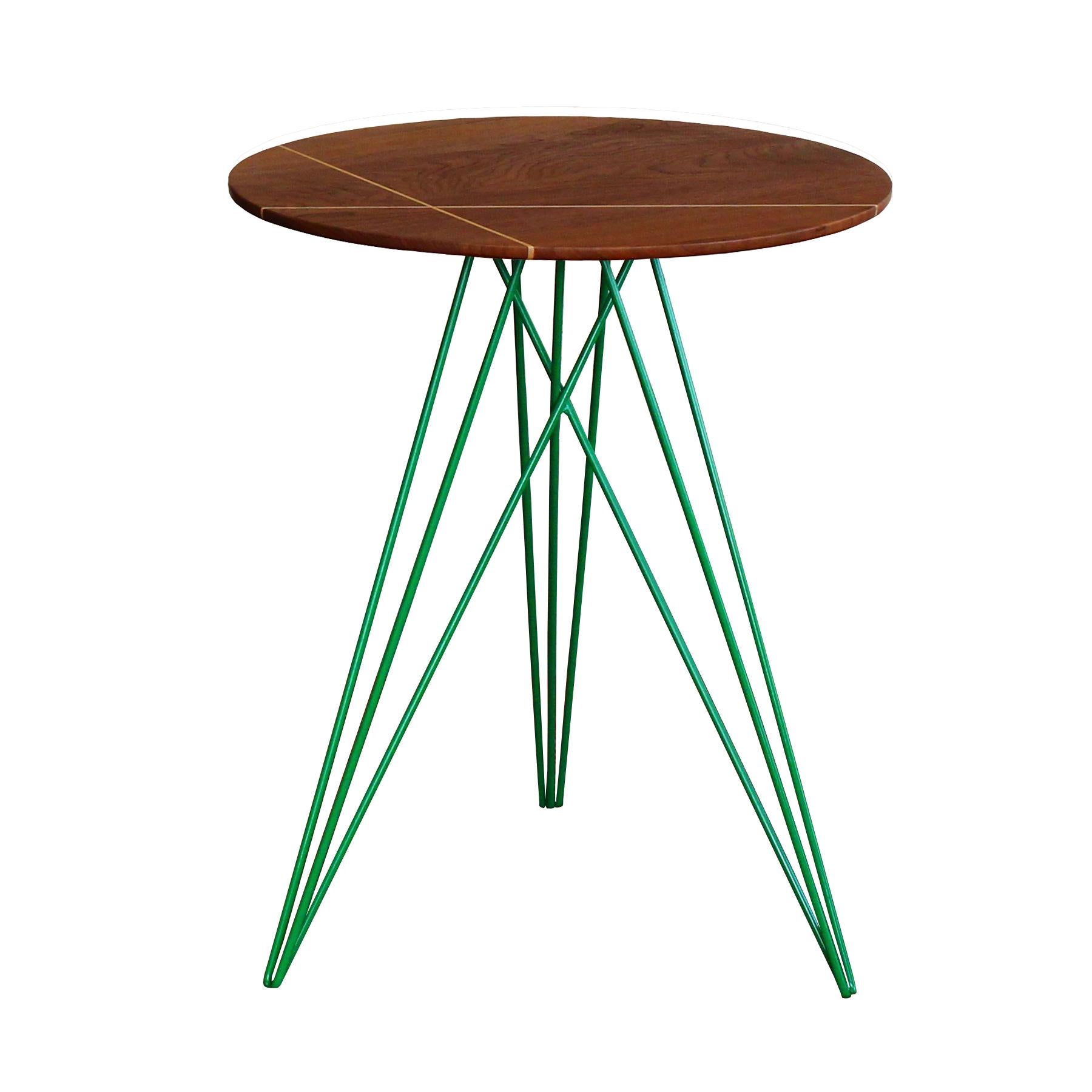 American Hudson Hairpin Side Table with Wood Inlay Walnut Green For Sale