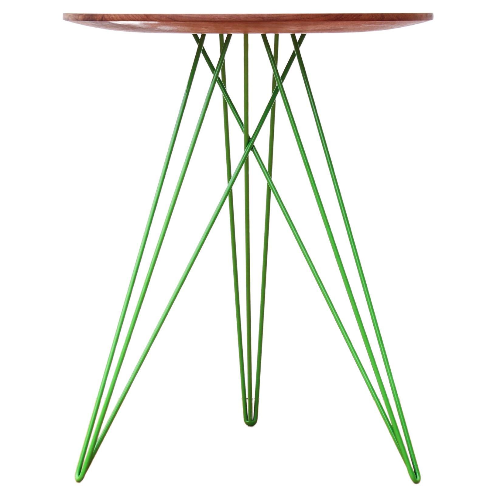 Hudson Hairpin Side Table with Wood Inlay Walnut Green For Sale