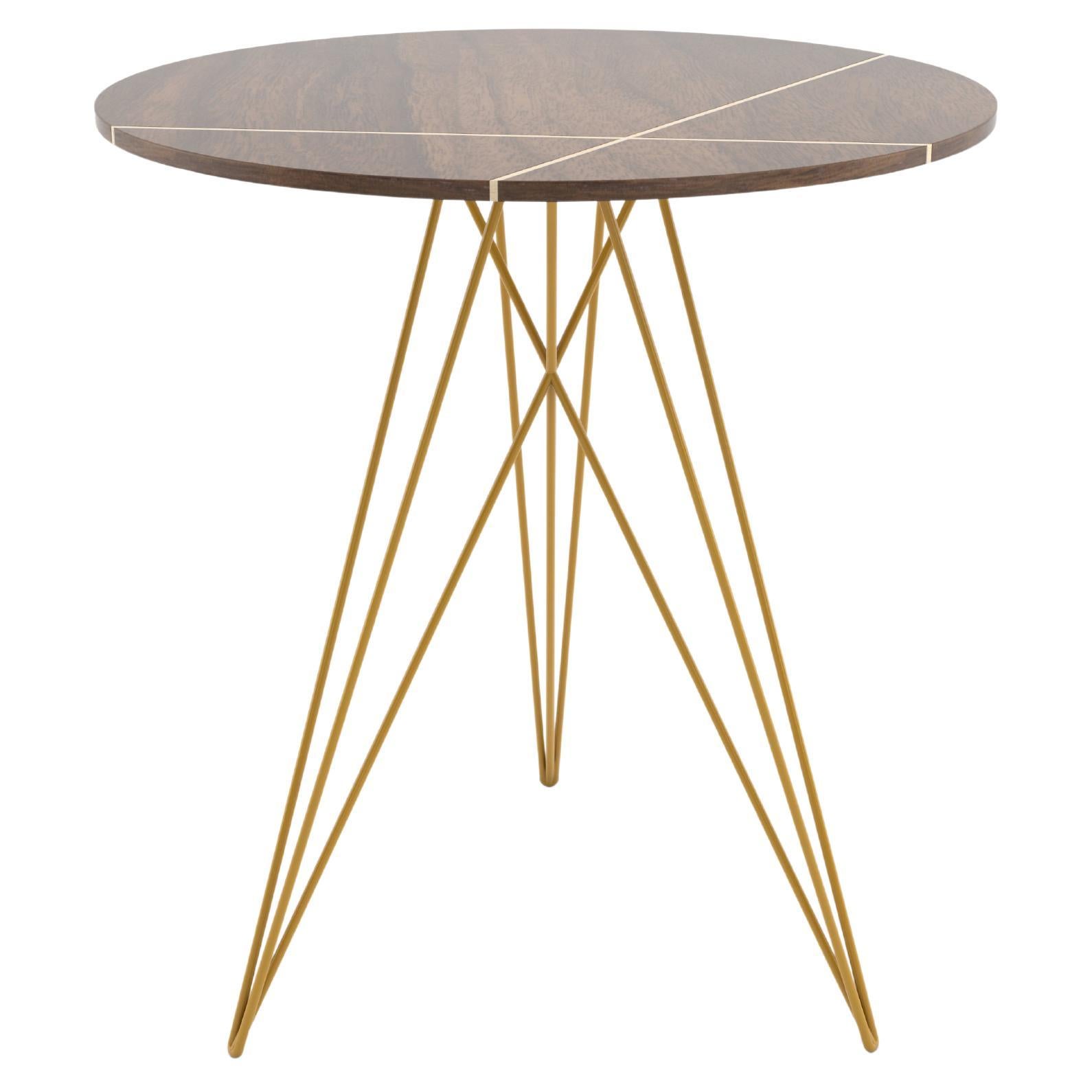 Hudson Hairpin Side Table with Wood Inlay Walnut Mustard For Sale