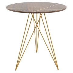 Hudson Hairpin Side Table with Wood Inlay Walnut Mustard