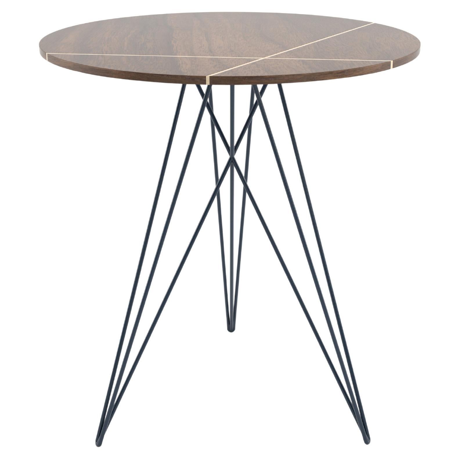 Hudson Hairpin Side Table with Wood Inlay Walnut Navy