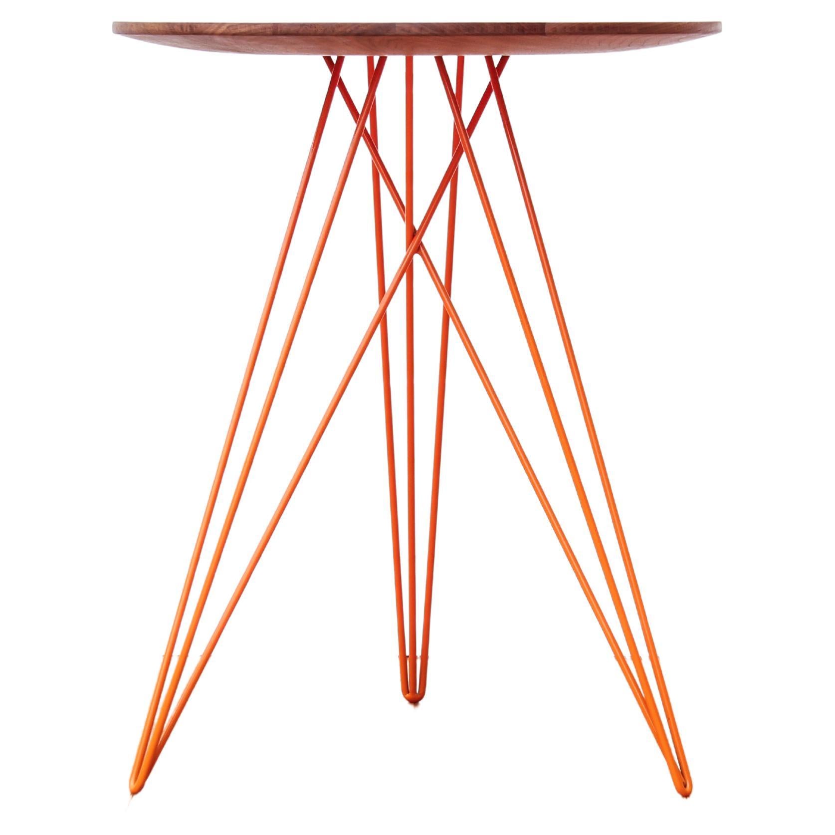 Hudson Hairpin Side Table with Wood Inlay Walnut Orange For Sale