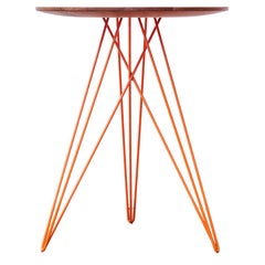 Hudson Hairpin Side Table with Wood Inlay Walnut Orange