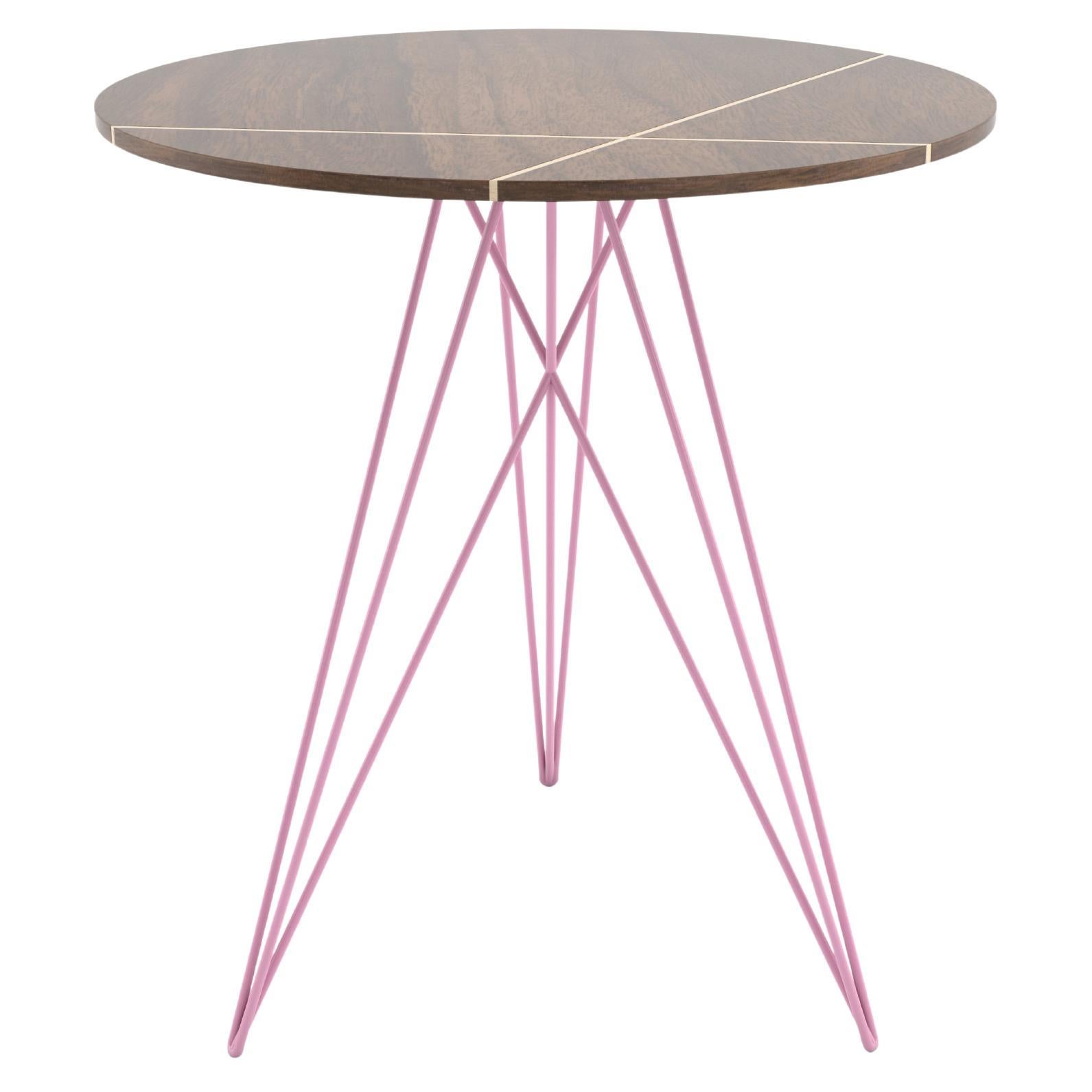 Hudson Hairpin Side Table with Wood Inlay Walnut Pink
