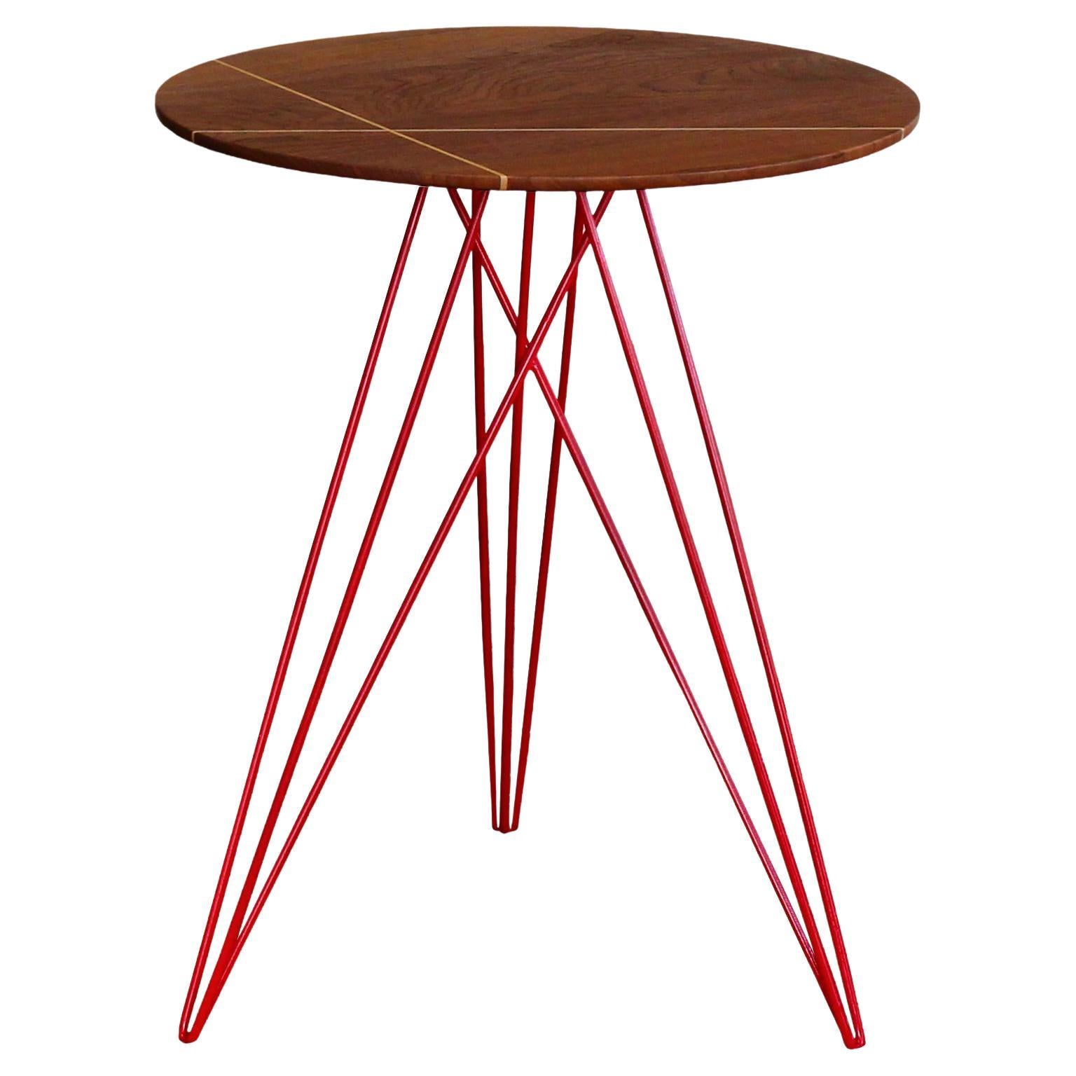 Hudson Hairpin Side Table with Wood Inlay Walnut Red