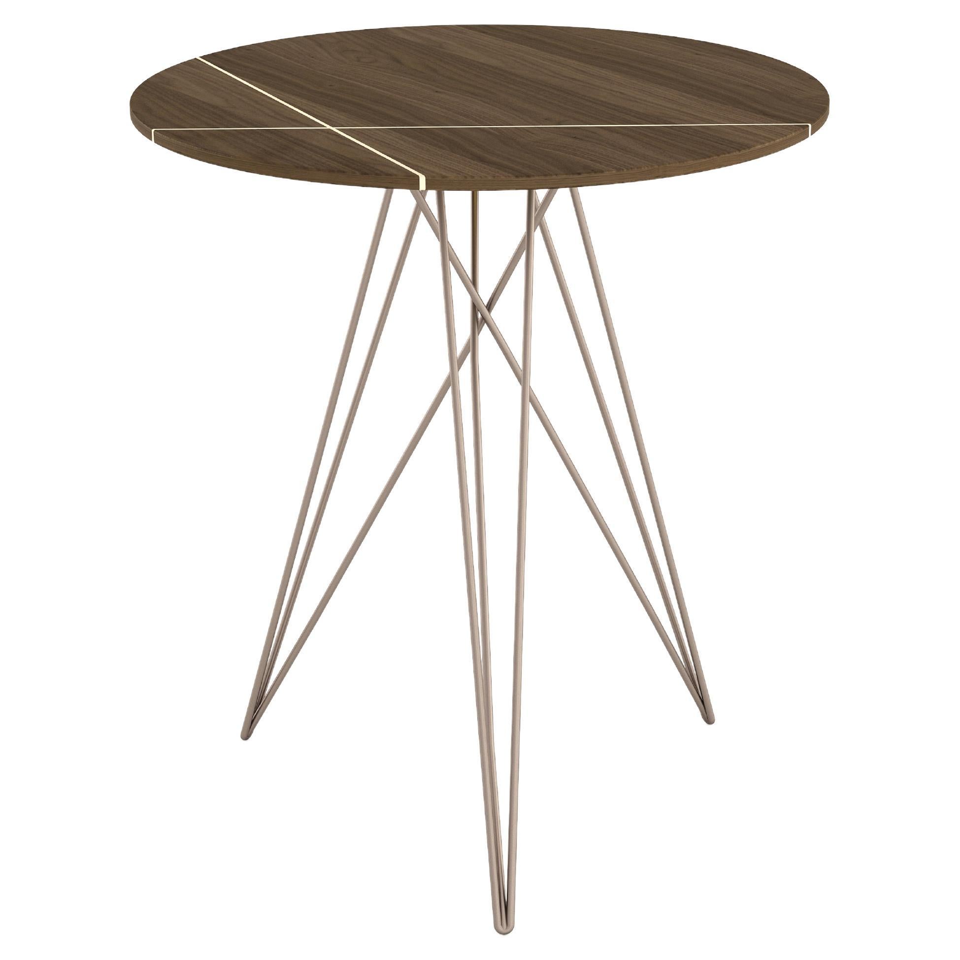 Hudson Hairpin Side Table with Wood Inlay Walnut Rose Copper