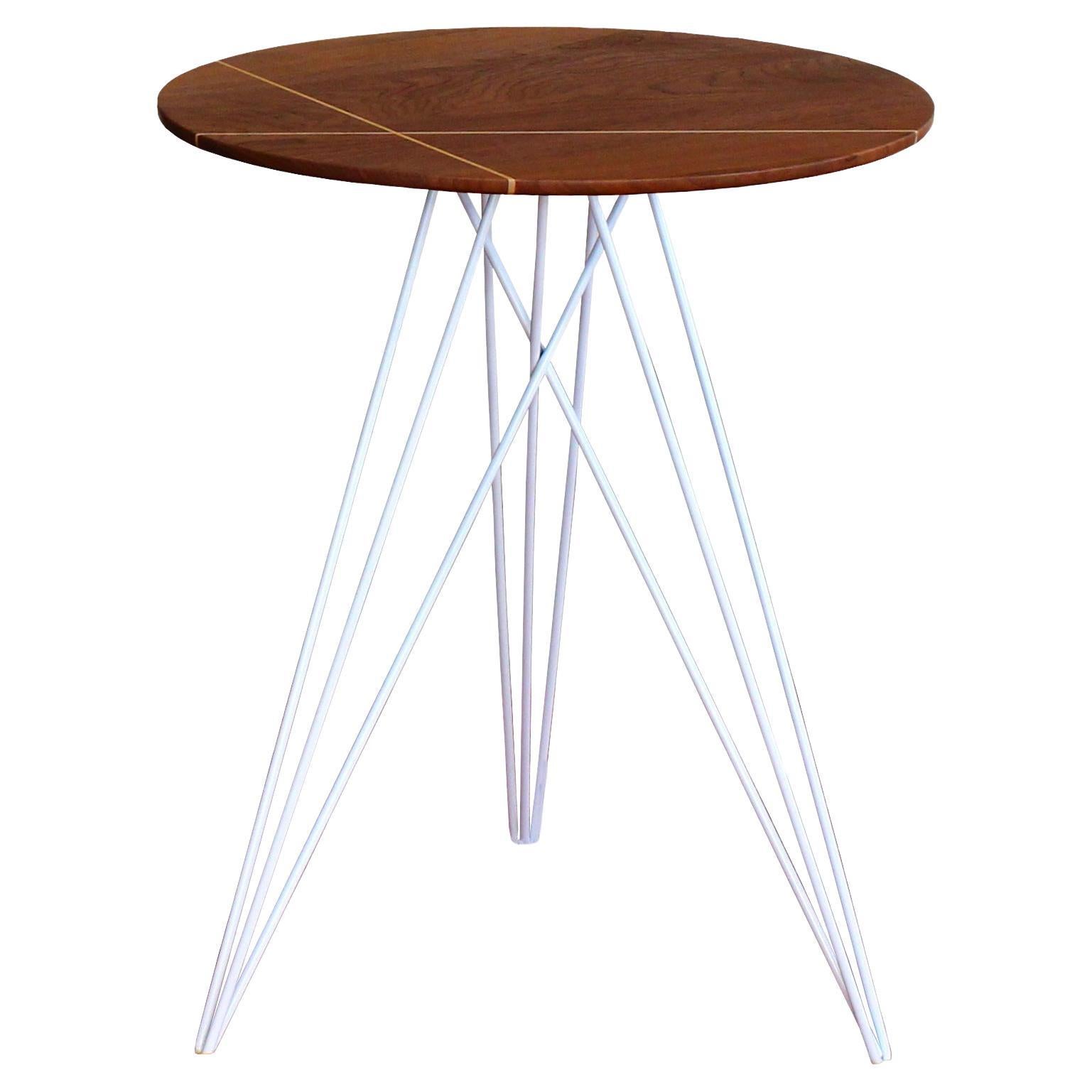 Hudson Hairpin Side Table with Wood Inlay Walnut White For Sale