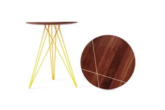 Hudson Hairpin Side Table with Wood Inlay Walnut Yellow