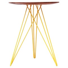Hudson Hairpin Side Table with Wood Inlay Walnut Yellow