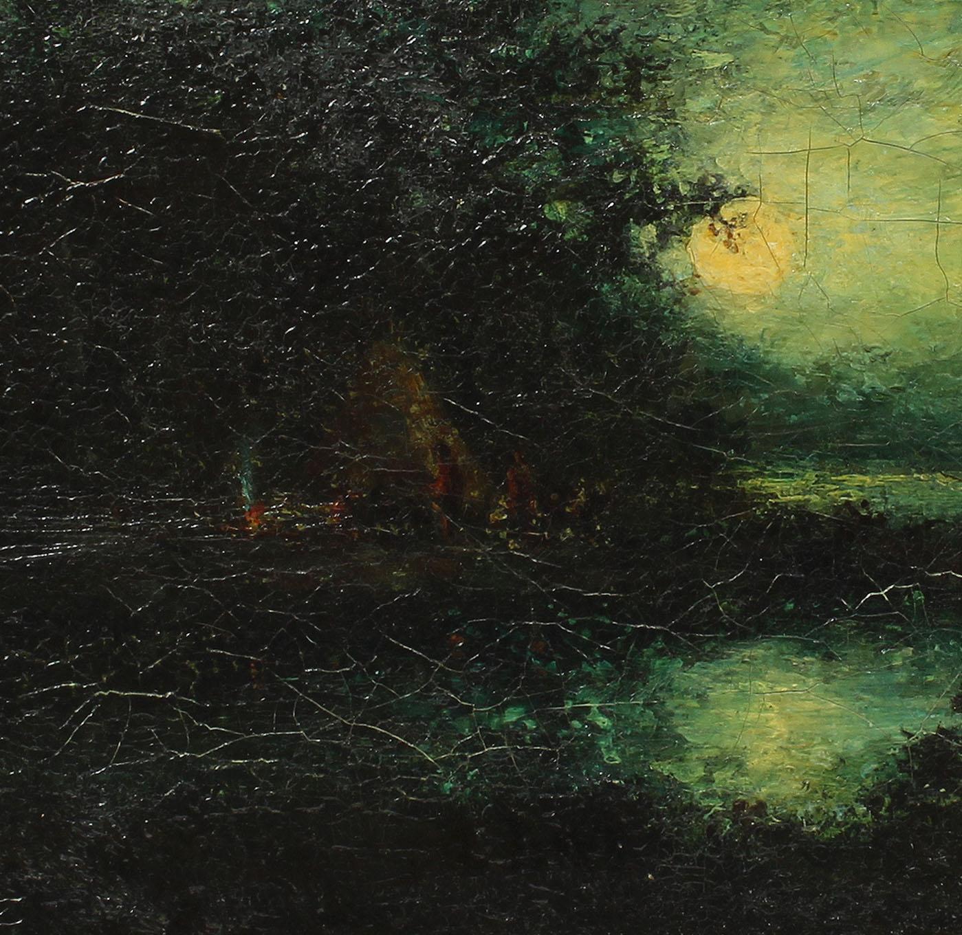 American Masterpiece Moonlit Nocturnal Glowing Landscape Original Oil Painting 2 - Brown Landscape Painting by Hudson Mindell Kitchell