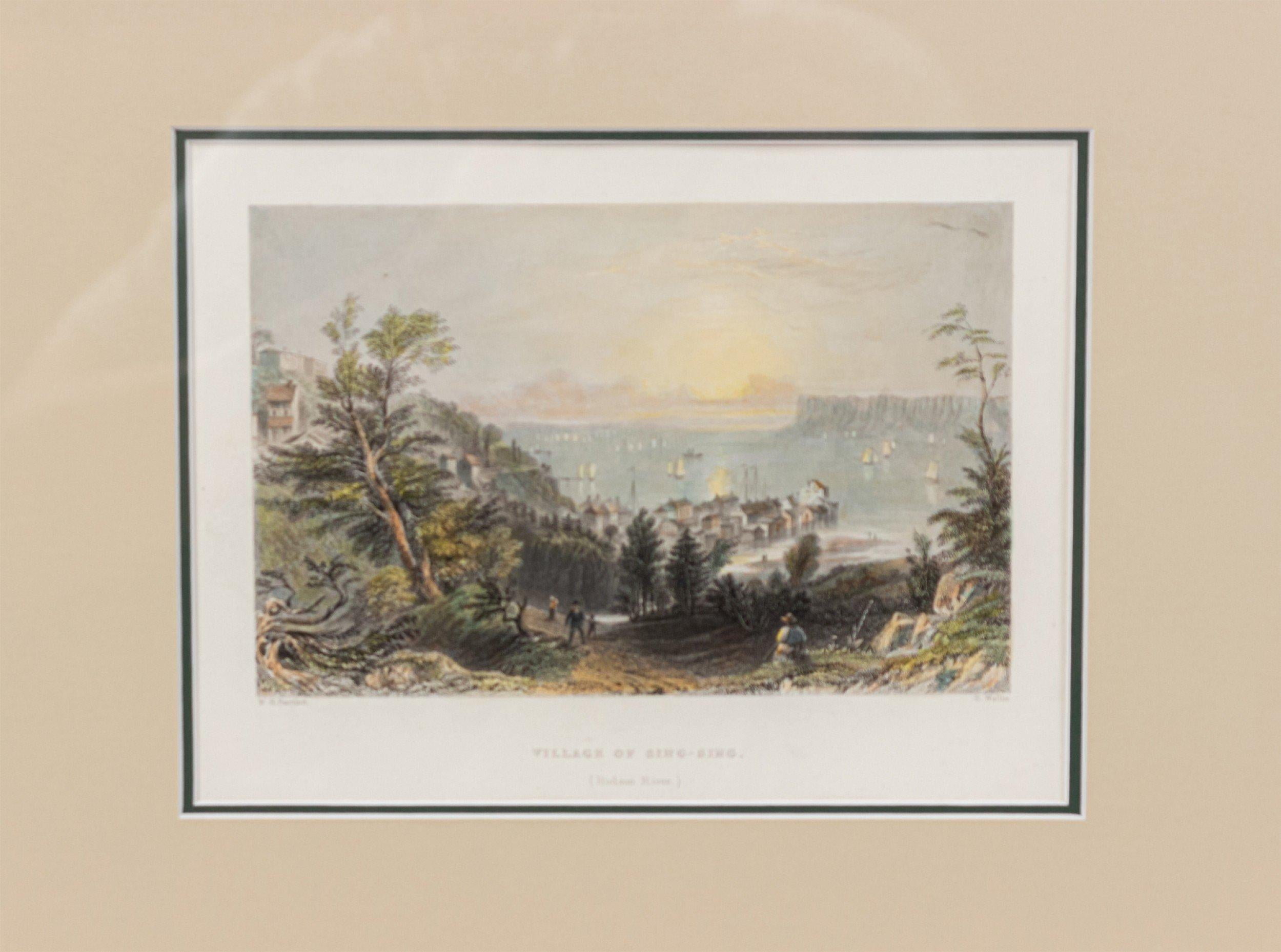 Hudson River Color Engraving of a Town In Good Condition For Sale In New York, NY