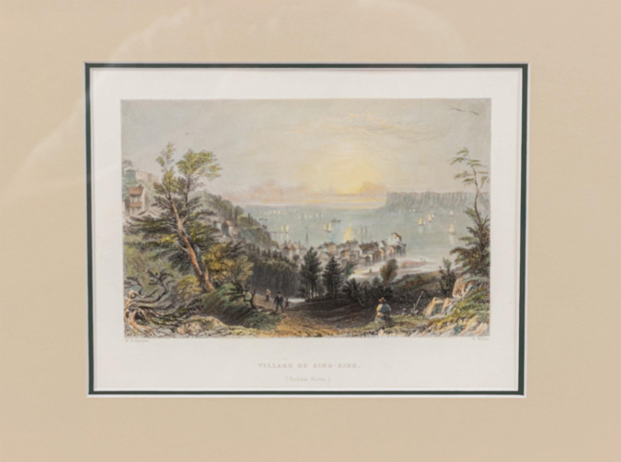 Hudson River Color Engraving of a Town In Good Condition For Sale In Queens, NY