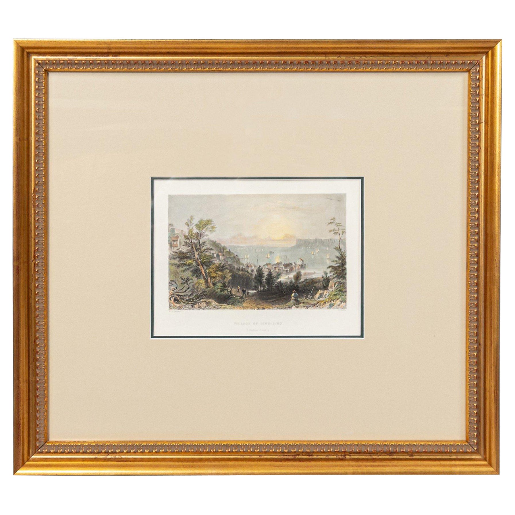 Hudson River Farbgravur einer Stadt
