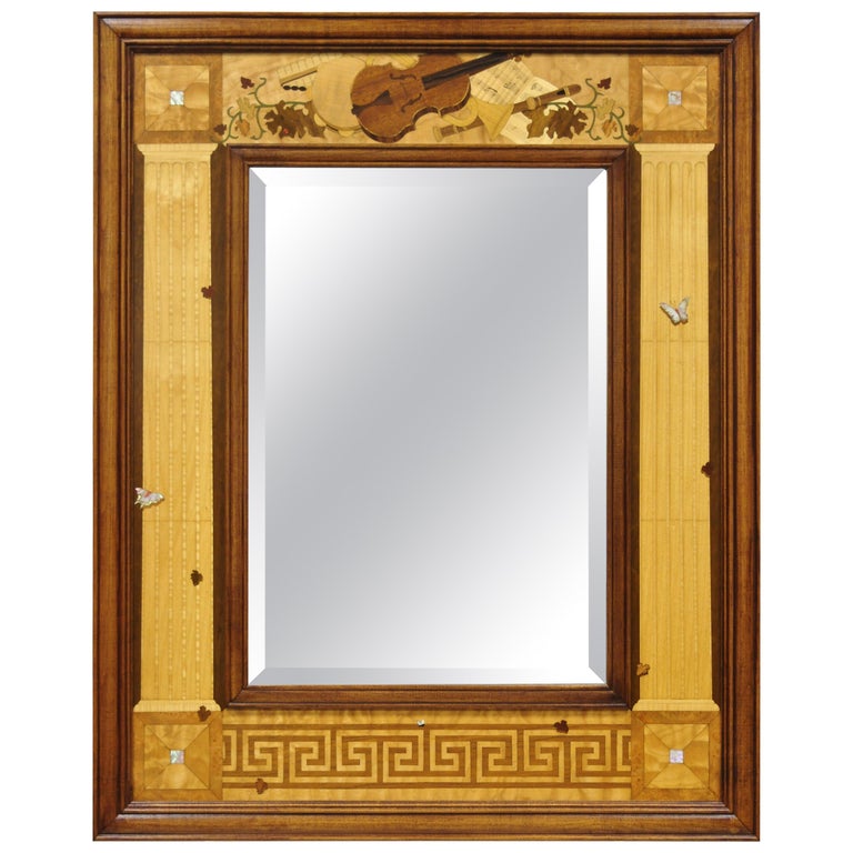 Hudson River Inlay Marquetry Inlaid Concerto Classic Beveled Glass Mirror For Sale