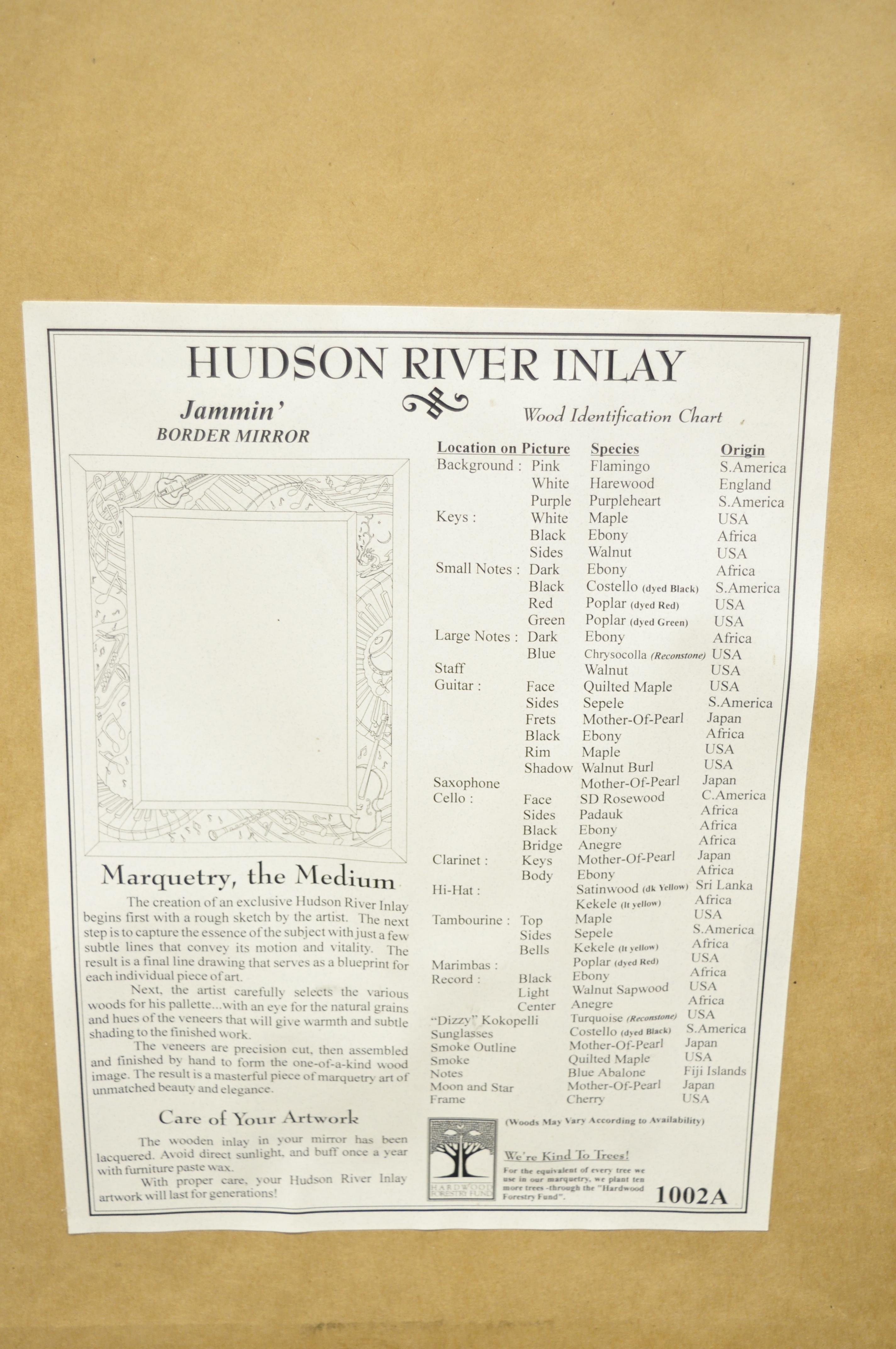 Hudson River Inlay Marquetry Inlaid Jammin Large Border Beveled Glass Mirror 1