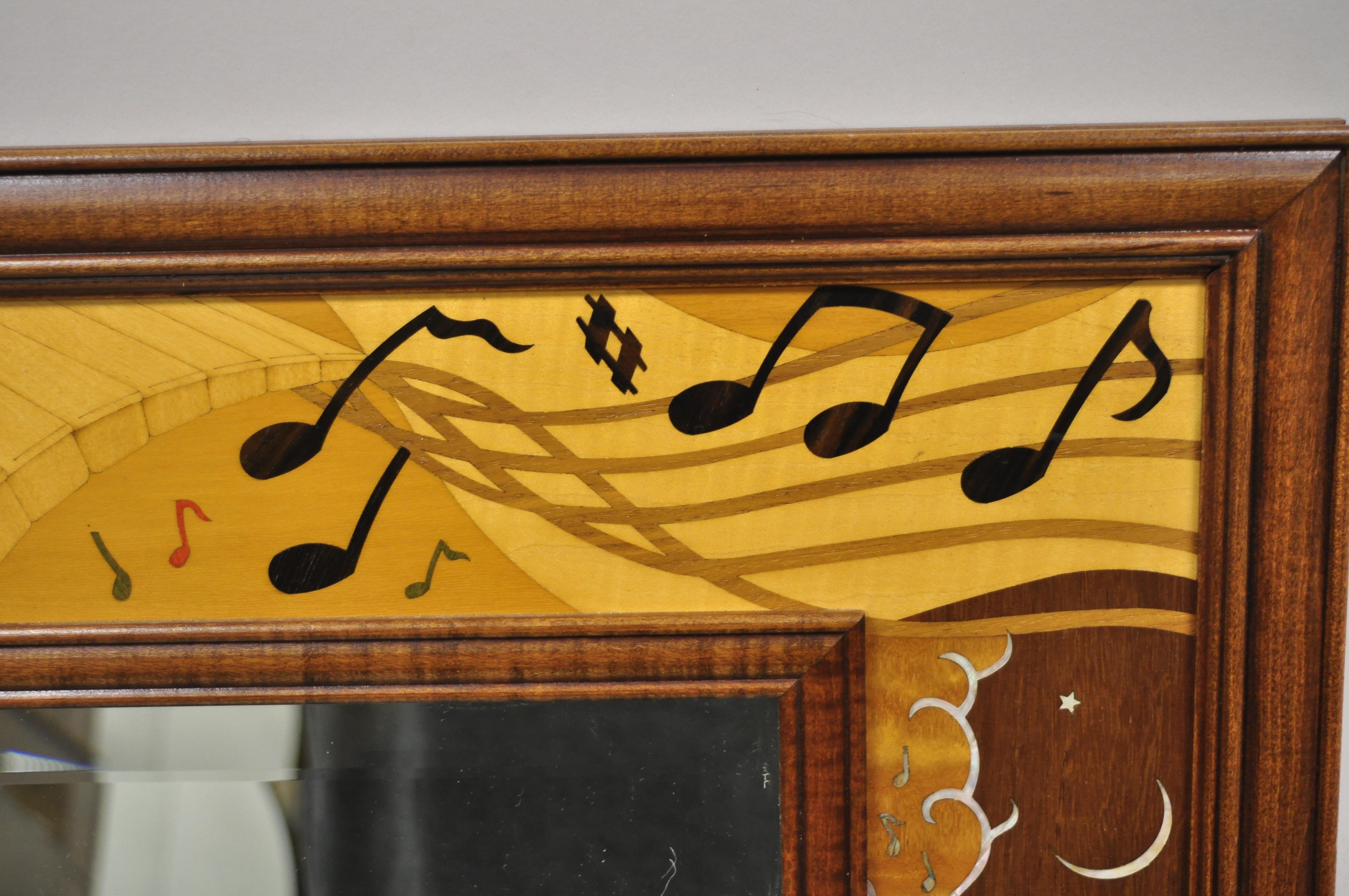 Contemporary Hudson River Inlay Marquetry Inlaid Jammin Large Border Beveled Glass Mirror