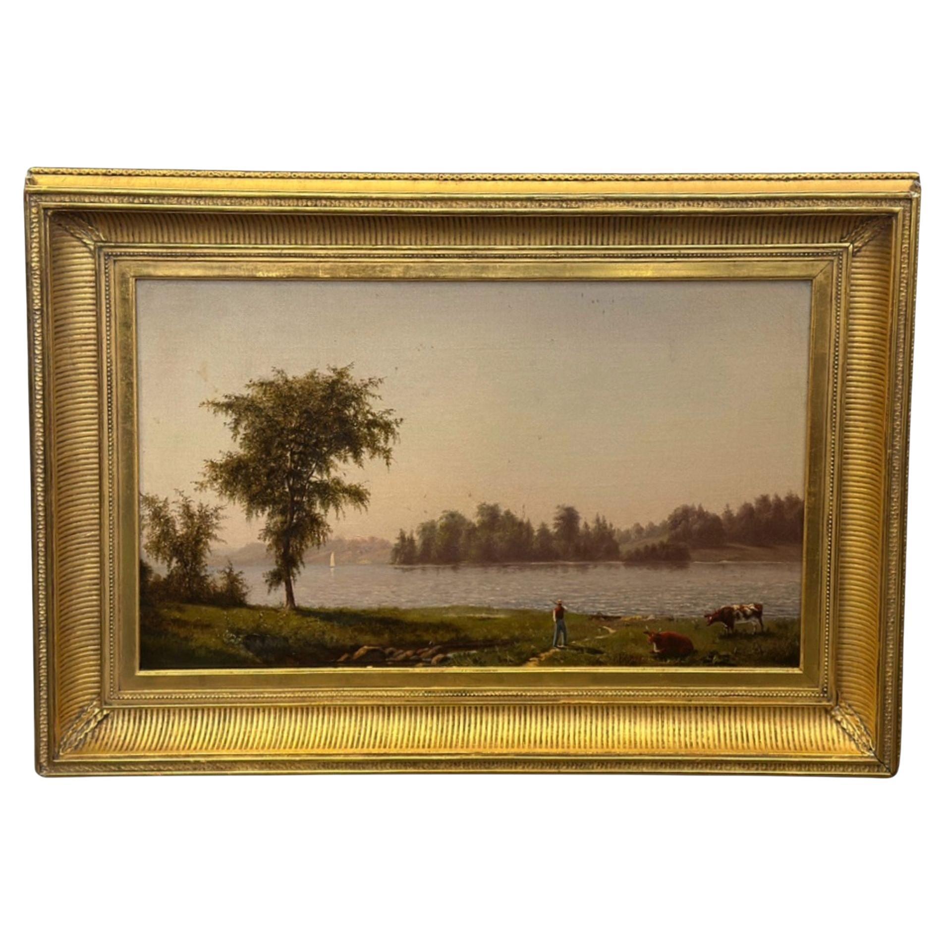 Huile sur toile Hudson River de John Williamson, 1865