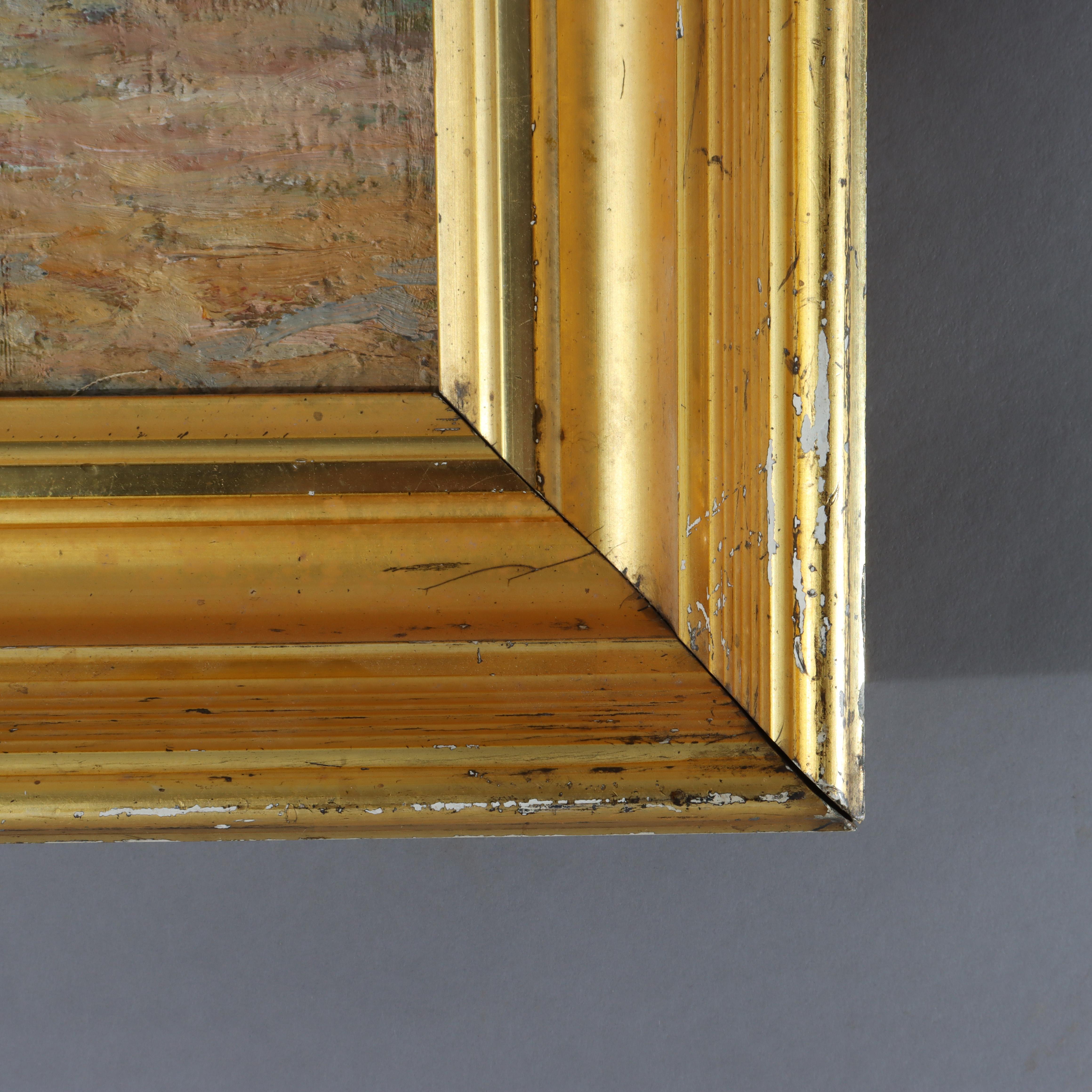 Hudson River School Öl auf Karton Landschaftsgemälde von F. W. Loven C1914 (Vergoldetes Holz) im Angebot