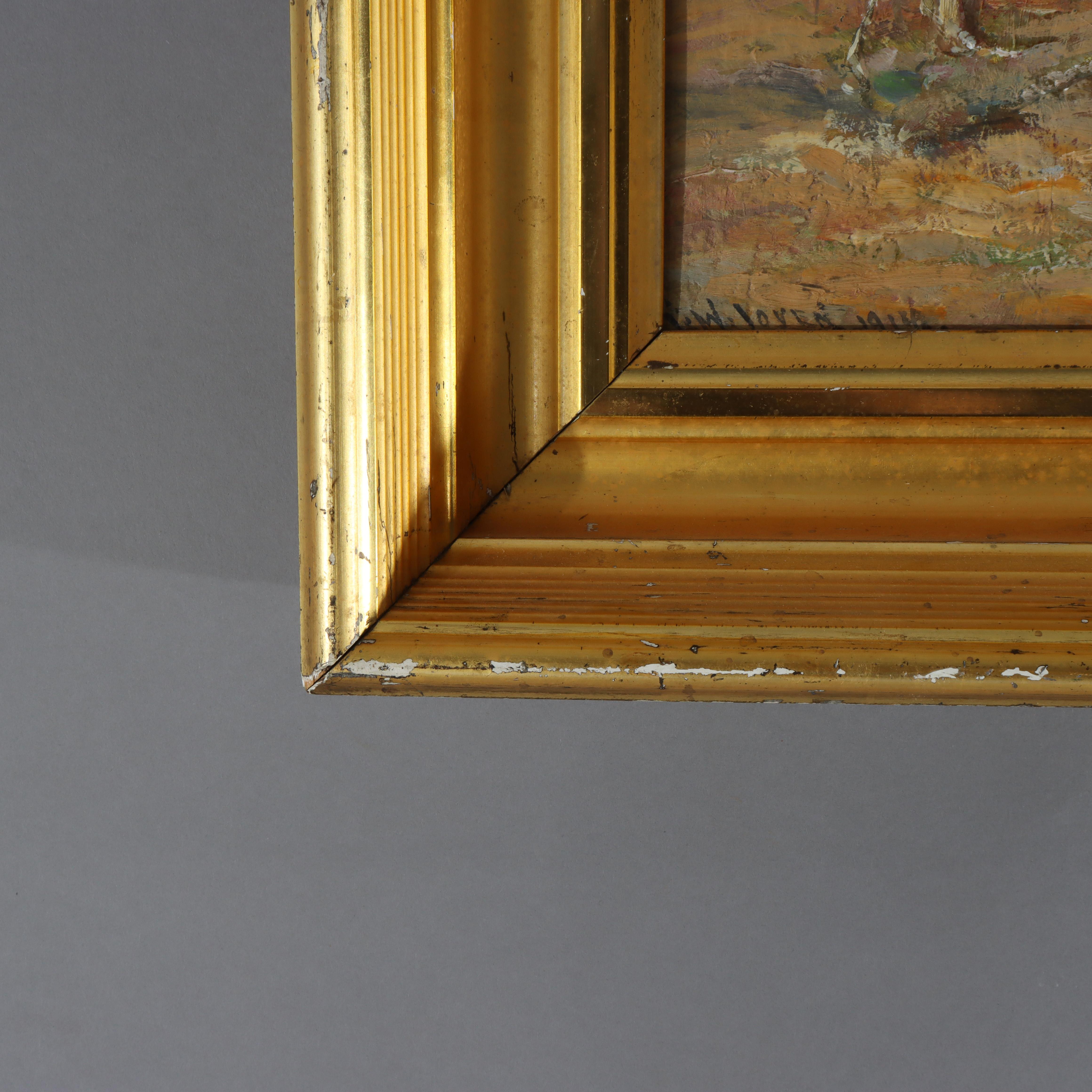 Hudson River School Öl auf Karton Landschaftsgemälde von F. W. Loven C1914 im Angebot 1