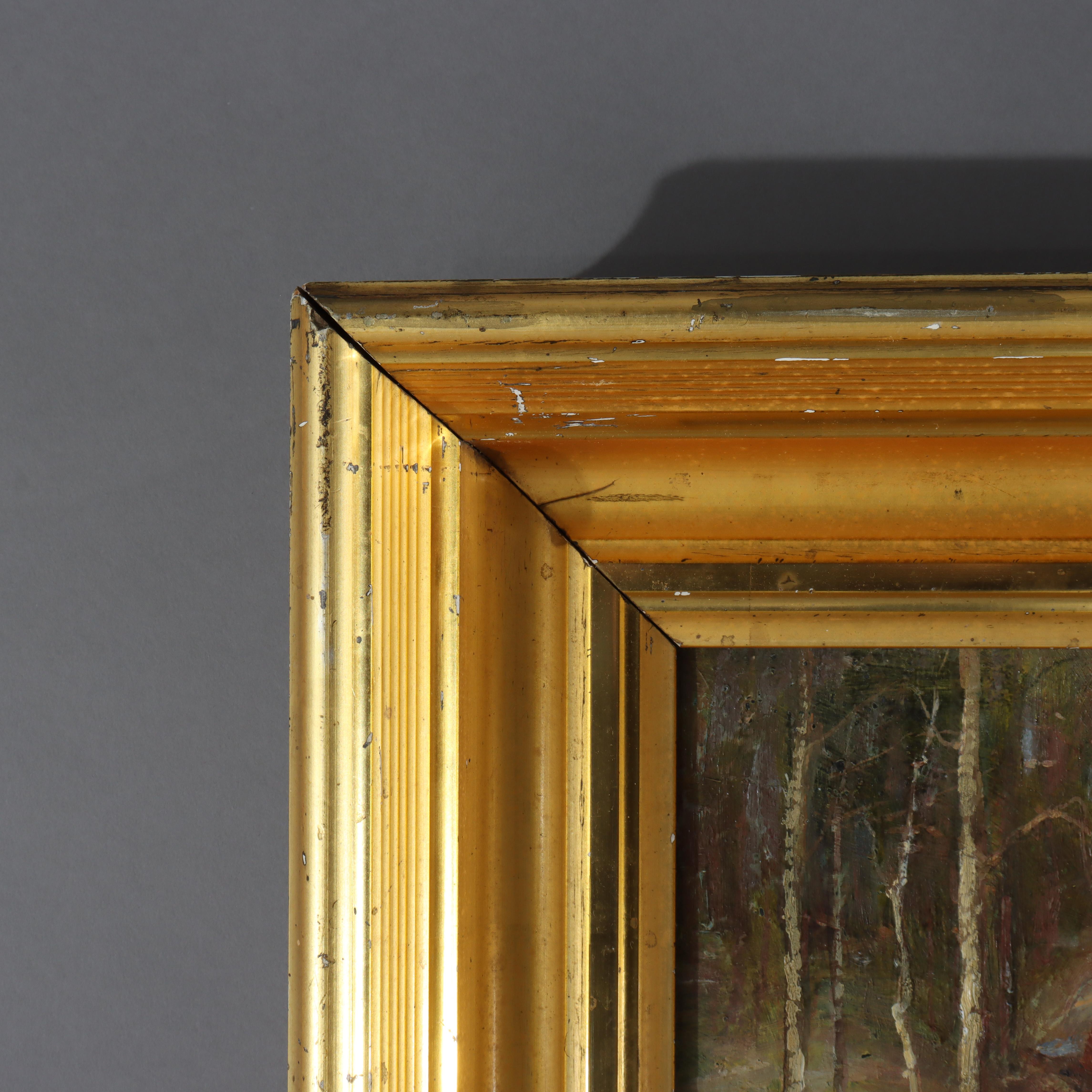 Hudson River School Öl auf Karton Landschaftsgemälde von F. W. Loven C1914 im Angebot 2