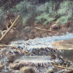 Escuela del río Hudson. Óleo sobre lienzo. Pintura de un paisaje de Adirondack, obra de MEH, hacia 1890