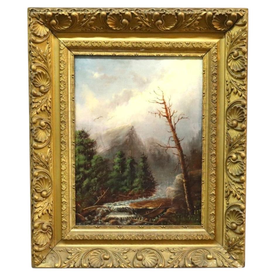 École de l'Hudson, huile sur toile, peinture représentant un paysage des Adirondacks, par MEH, vers 1890