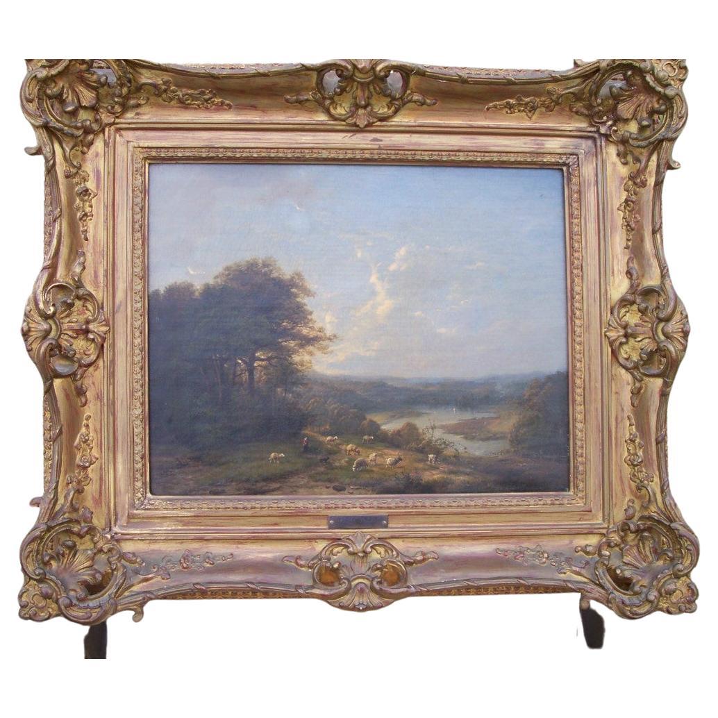 Beautiful Hudson River School Painting with full animals around, MUSEUM PIECE,