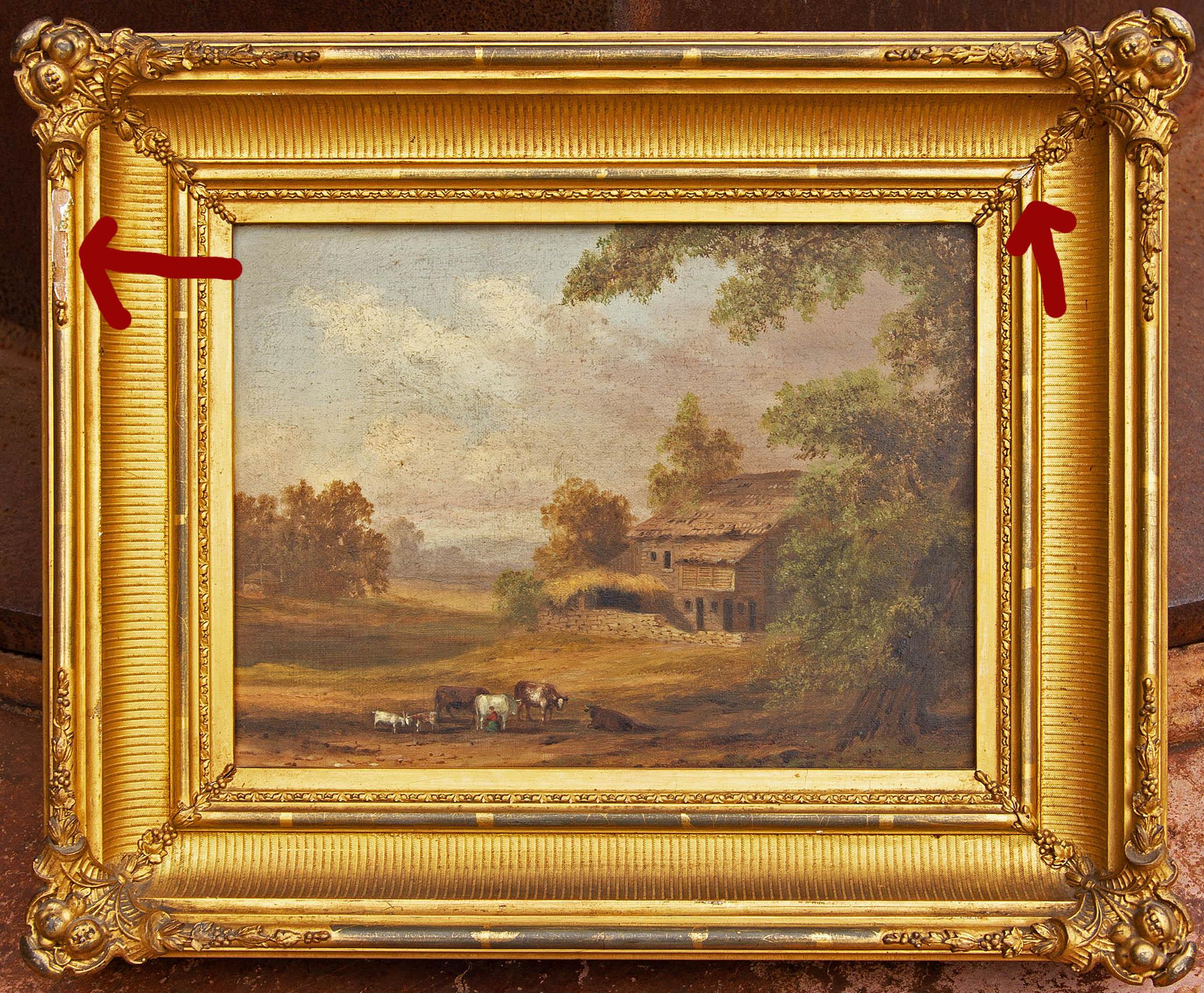 Canvas Hudson River School Painting in Original Gilt Frame