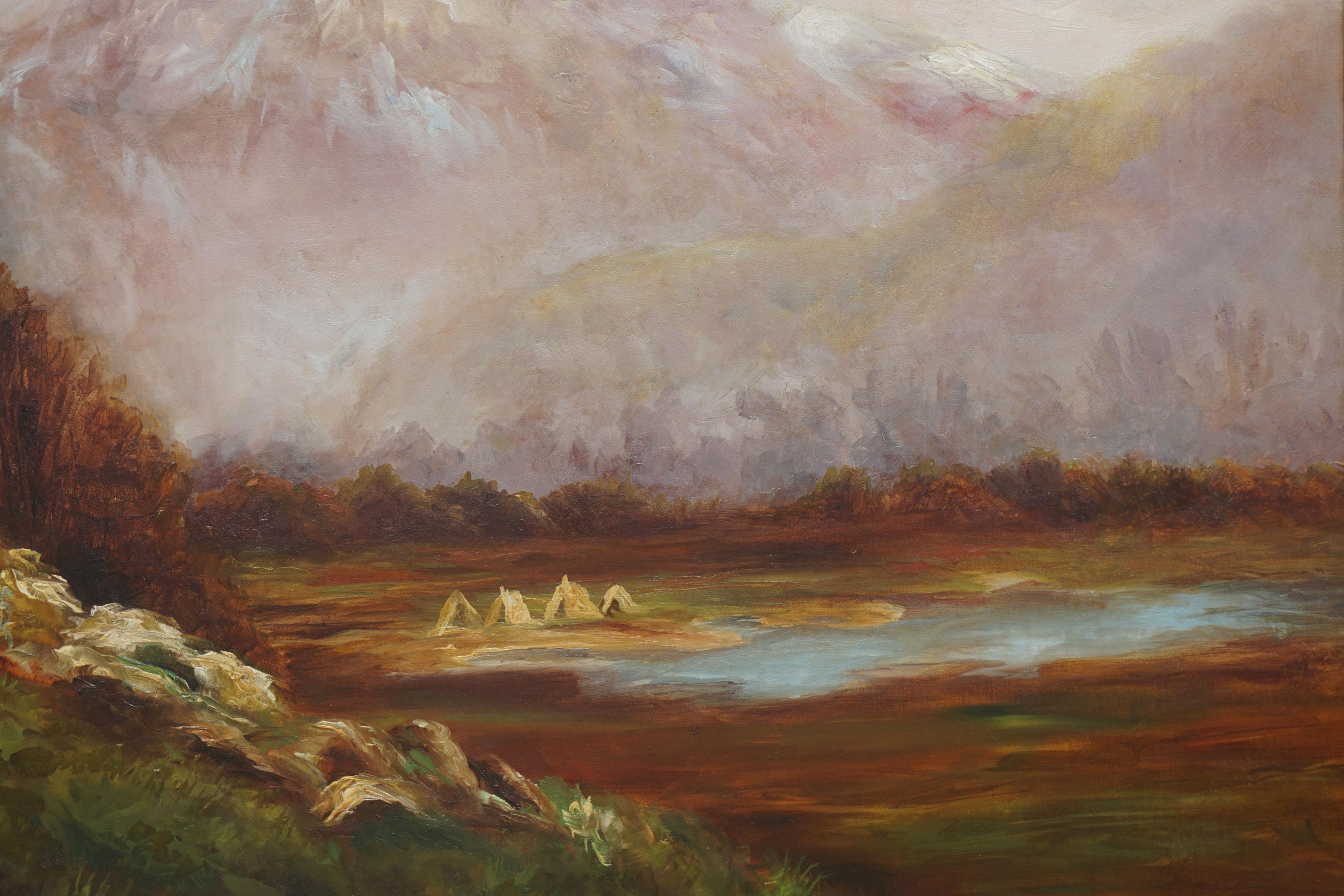 Mount Baker with Encampment - In Style of Albert Bierstadt - Hudson River School Painting by Unknown
