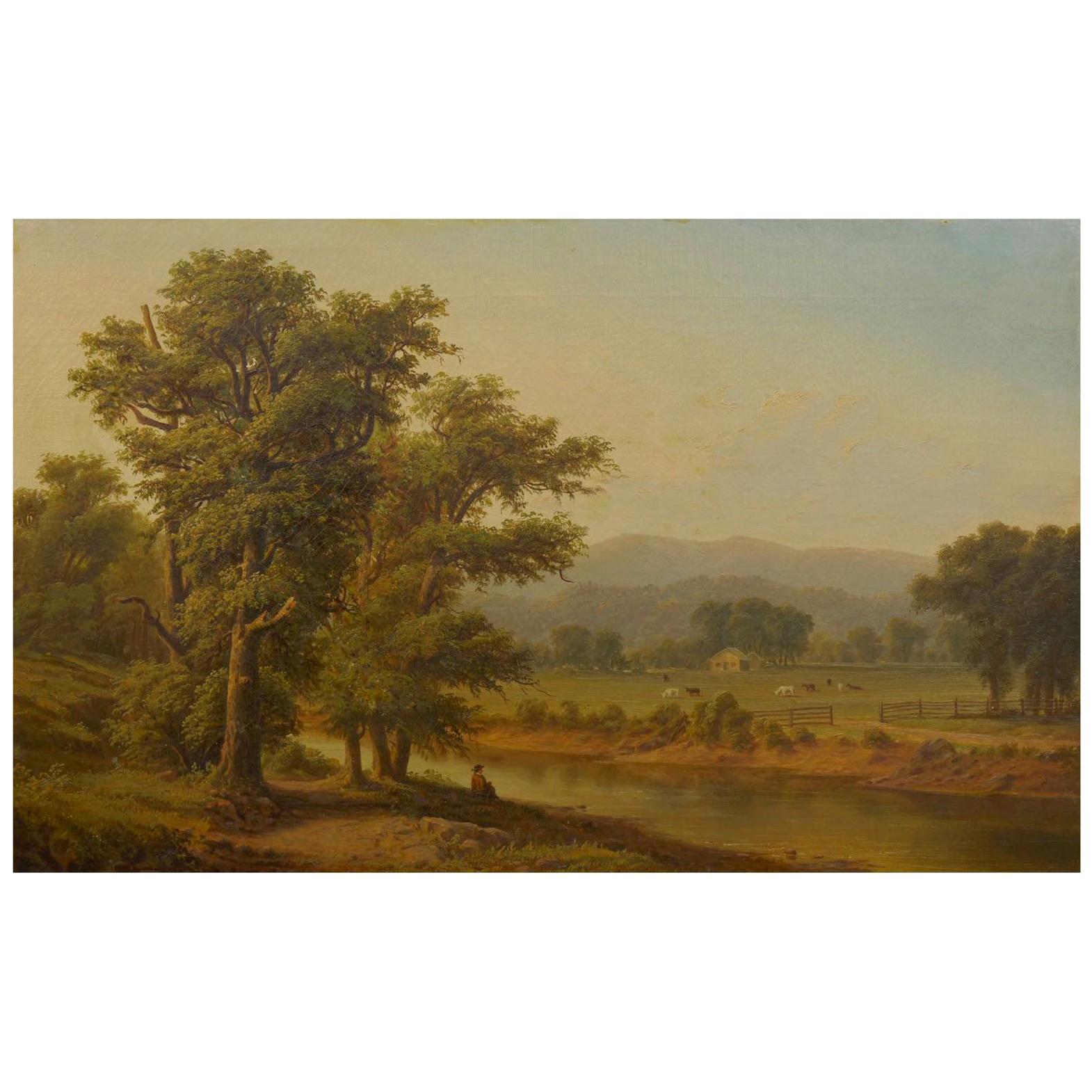 Hudson River Valley Oil Landscape Painting, 19th Century