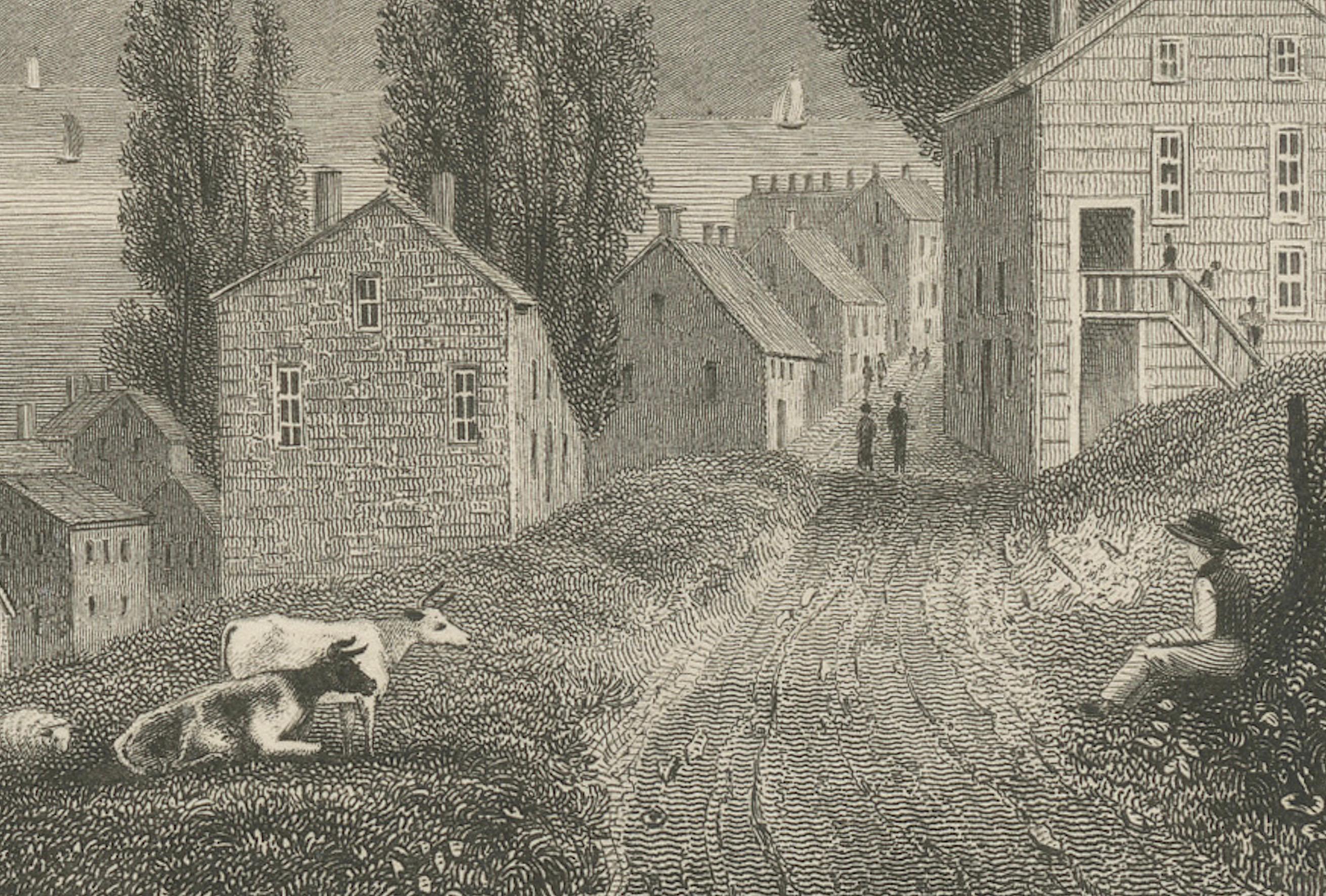 Milieu du XIXe siècle Vue de la rivière Hudson sur Newburgh NY - Gravure ancienne de c. 1850 en vente