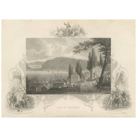 Hudson River View of Newburgh NY – Antique Engraving from c. 1850